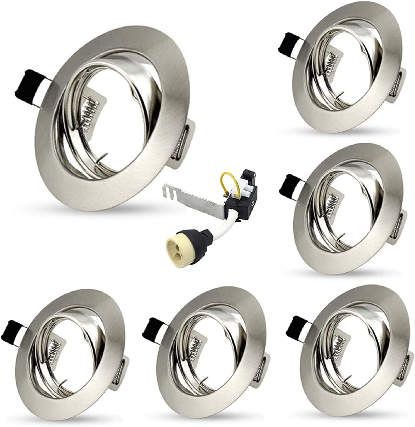 Allesgute 6X Recessed Ceiling Spotlights round Downlight Fittings Brushed Chrome Tilt GU10 Fittings with Lampholders 240V image number 6