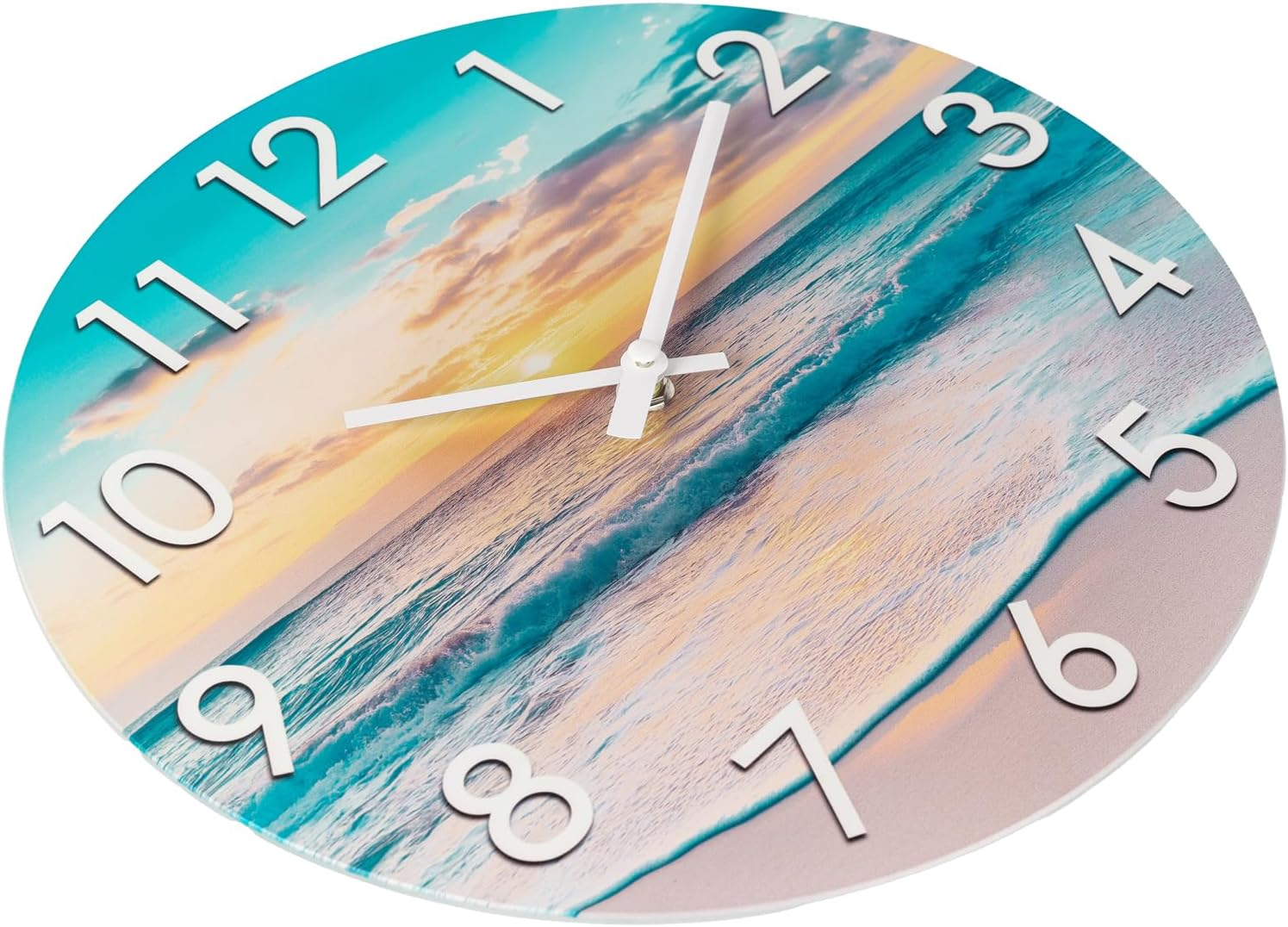 14 Inch Outdoor Clock, Waterproof Indoor/Outdoor Wall Clock with Beach Coastal Theme Large Glass Clock for Patio, Pool, Garden Decor -Blue - 14 Nautical Blue image number 5