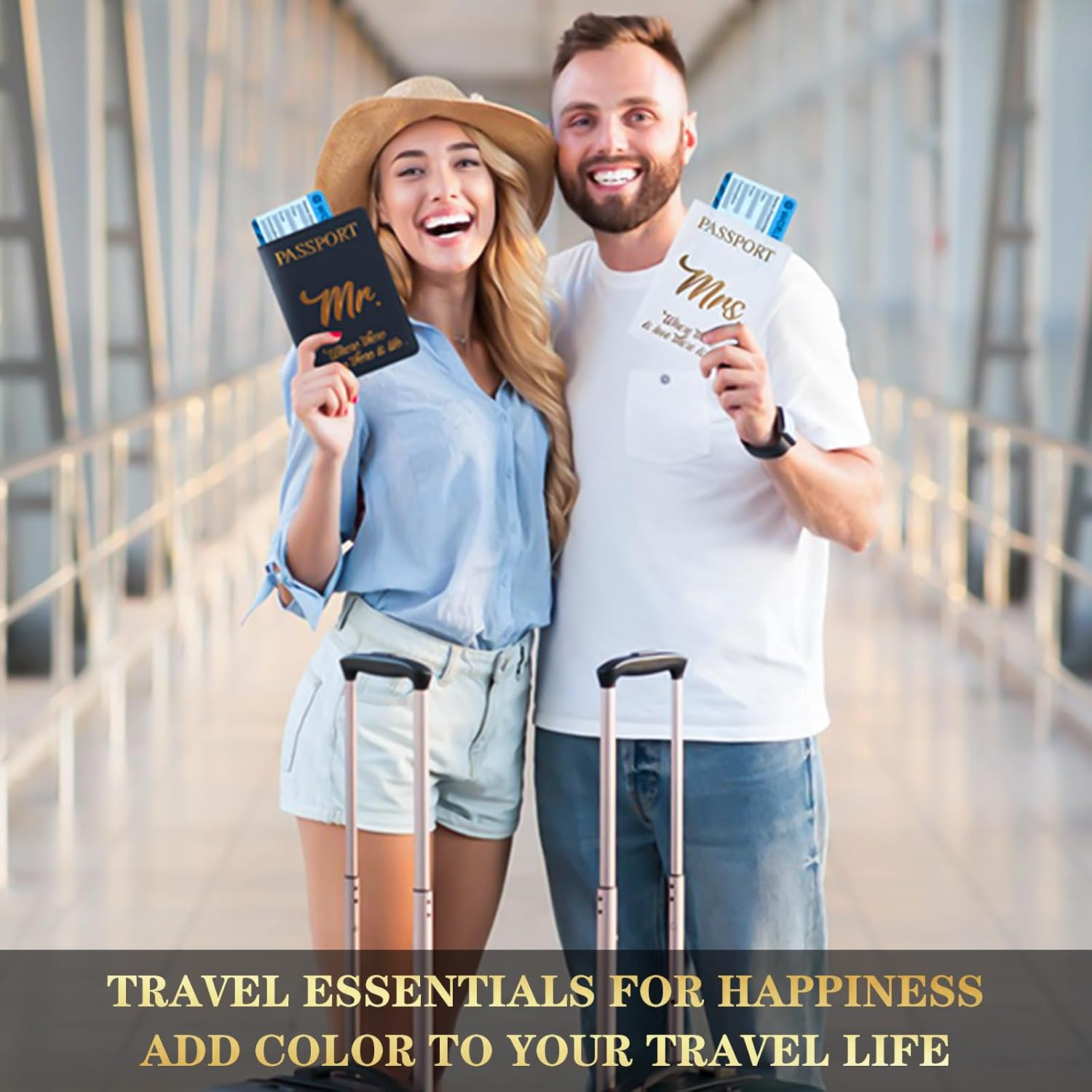 Travel Essentials,Mr and Mrs Luggage Tags & Passport Holders Set, Bridal Shower Gifts for Bride - Honeymoon Travel Essentials, Wedding Gifts for Couples 2025, Vacation Must Haves image number 6