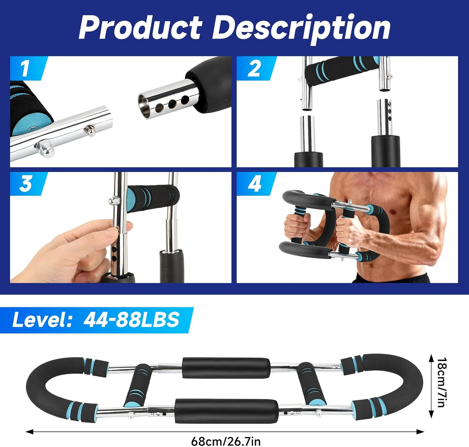 Twister Arm Trainer, Adjustable Forearm Trainer, Portable Chest Workout Equipment for Men, 44-88LBS Arm Twister, Home Exercise & Fitness Equipment