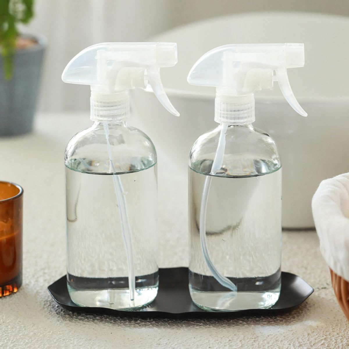 HEANUJJ 2Pcs 500Ml Clear Glass Spray Bottles, Refillable Liquid Spray Bottles for Cleaning Solutions and Home Use, Reusable Mist Sprayers for Plants and Personal Care image number 2