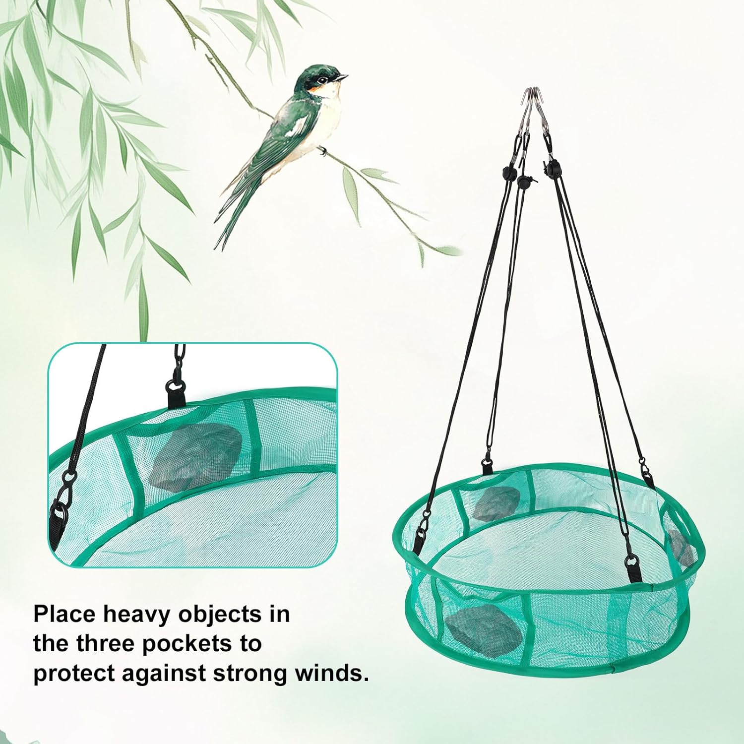 2Pcs Bird Feeder Trays, 16In/41.5Cm Diameter Hanging Platform Bird Seed Feeder Mesh Tray with Lanyards Windproof Design for Outdoor Yard Backyard Garden & Lawn Use image number 6