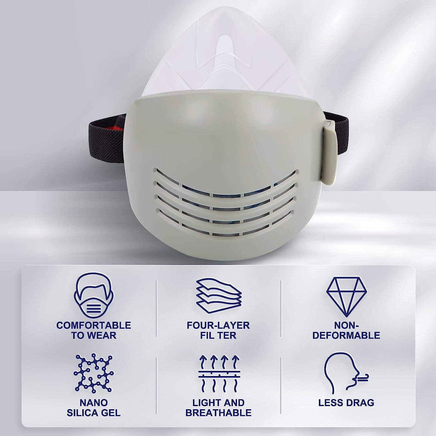 Safe Dust Mask Reusable with 10 Pieces Filter Breathing Mask Safe Industrial Mask (Silicone Food Material) Suitable for Painting, Woodworking, Decorating, Painting, Dust image number 3