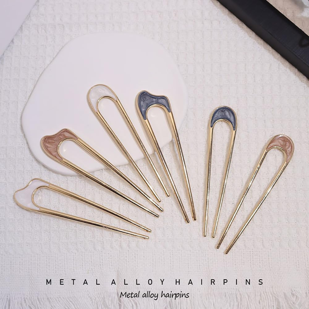 6 Pcs U-Shaped Hairpins for Buns & French Twist, Alloy Metal Hair Forks for Women, Secure Hold Hair Accessories for Thin/Thick Hair image number 3
