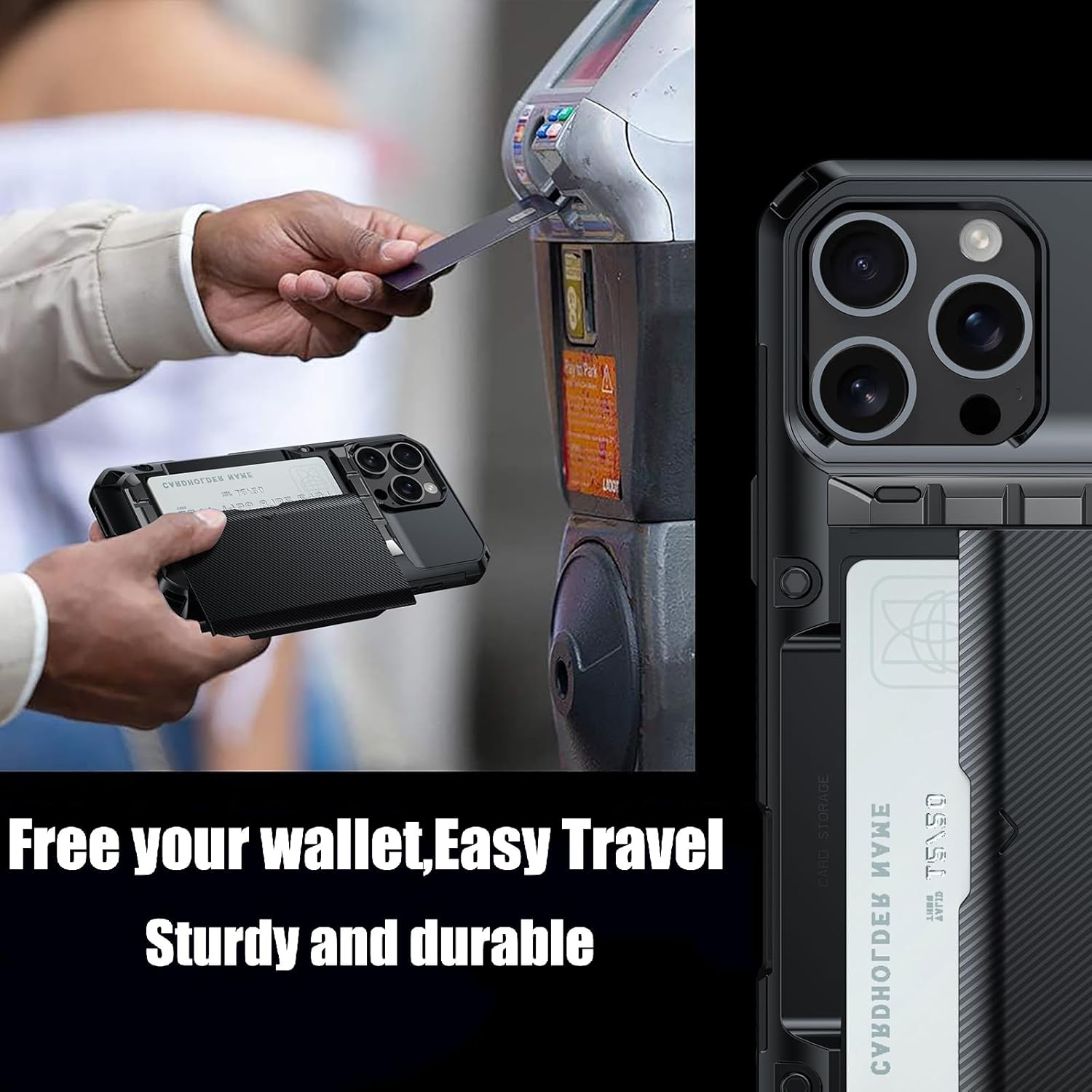 Lumobrilla Wallet for Iphone 14 Pro Max Case with Card Holder[Store 4 Cards][Military-Grade Protective] Anti-Slip Shockproof Cover Hidden Card Slot Heavy Duty Phone Case for Iphone 14 Pro Max,Black image number 1