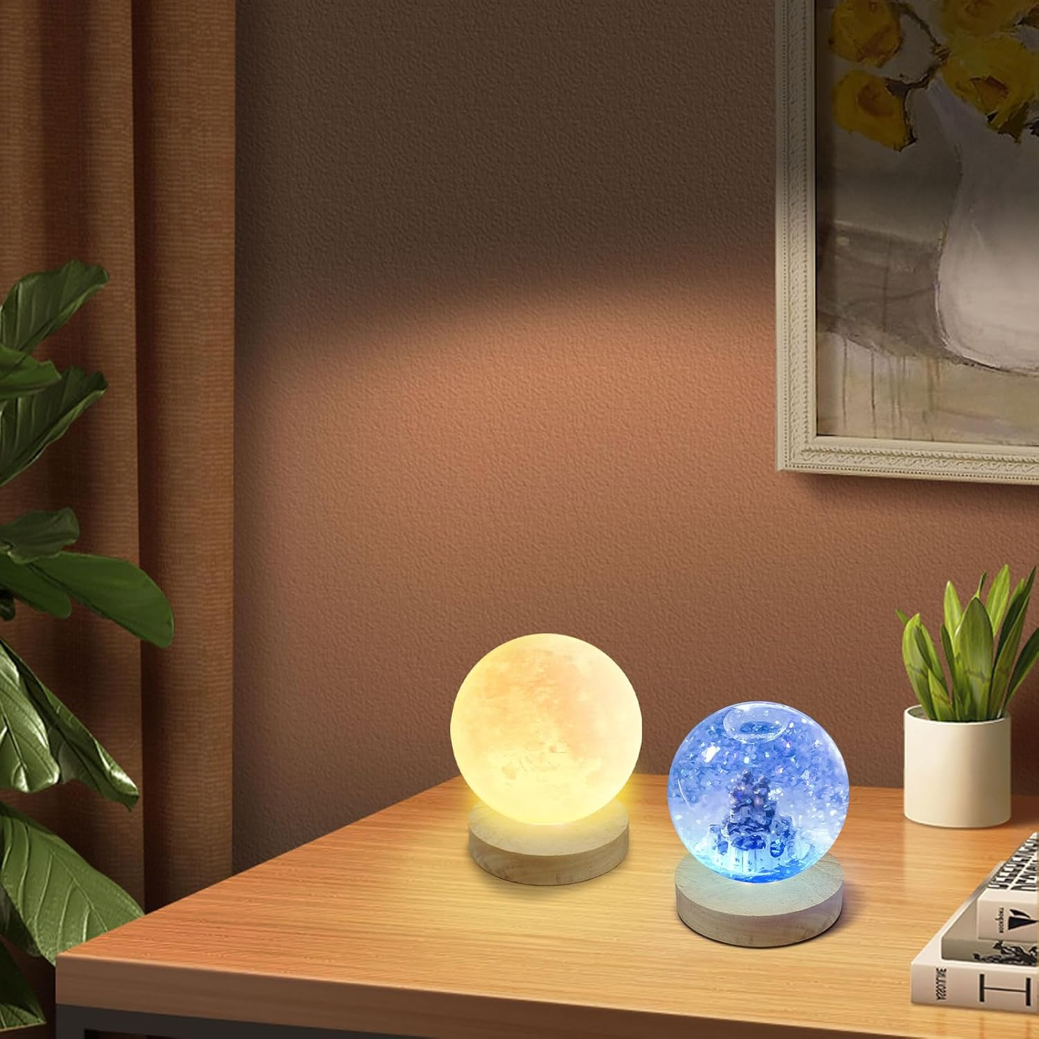 Aepiraza round Led Light Wood Base, 3.94 Inch Wooden Light Stand Base round Wooden Led Lights Display Base Wood Led Lights Display Bases for 3D Crystal Glass Resin Art (Multicolor+Yellow) image number 2