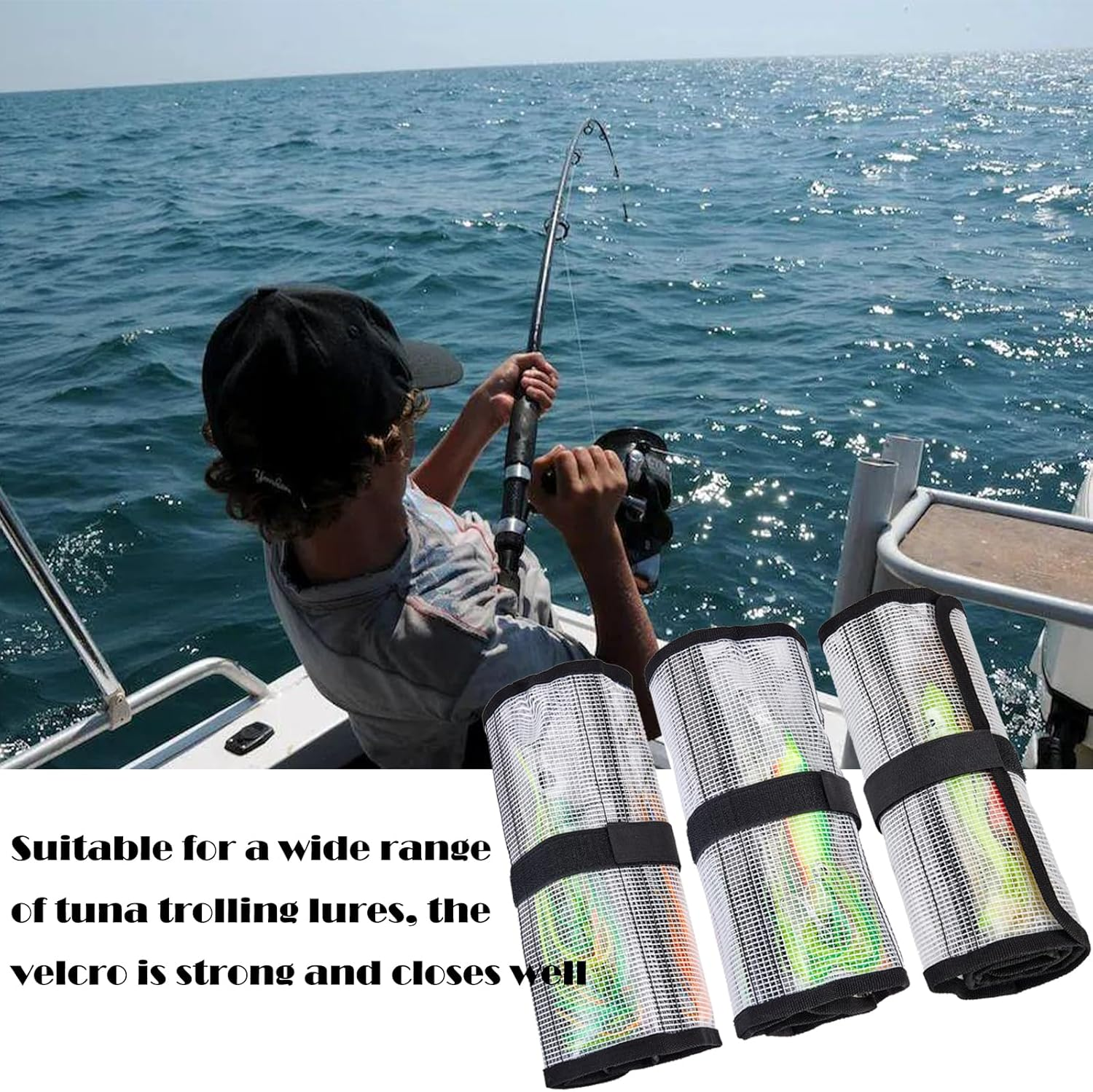 Roll up Fishing Lure Wraps Set-25" X 9" Durable Lure Bag 6 Pocket PVC Protective Cover Saltwater Hook Covers Fabric Lure Protector Trolling Lure Tackle Box Large 2 PCS image number 5