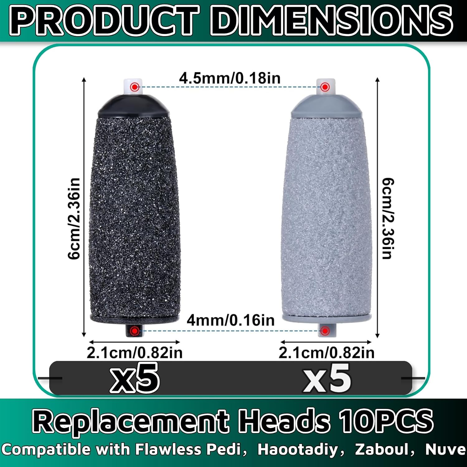 10 Pack Pedicures Replacement Heads for Flawless Replacement Heads，Electric Feet Callus Remover Roller Refills，Compatible with Flawless Pedi，Haootadiy，Zaboul，Nuve (5 Black Coarse and 5 Gray Fine) image number 2