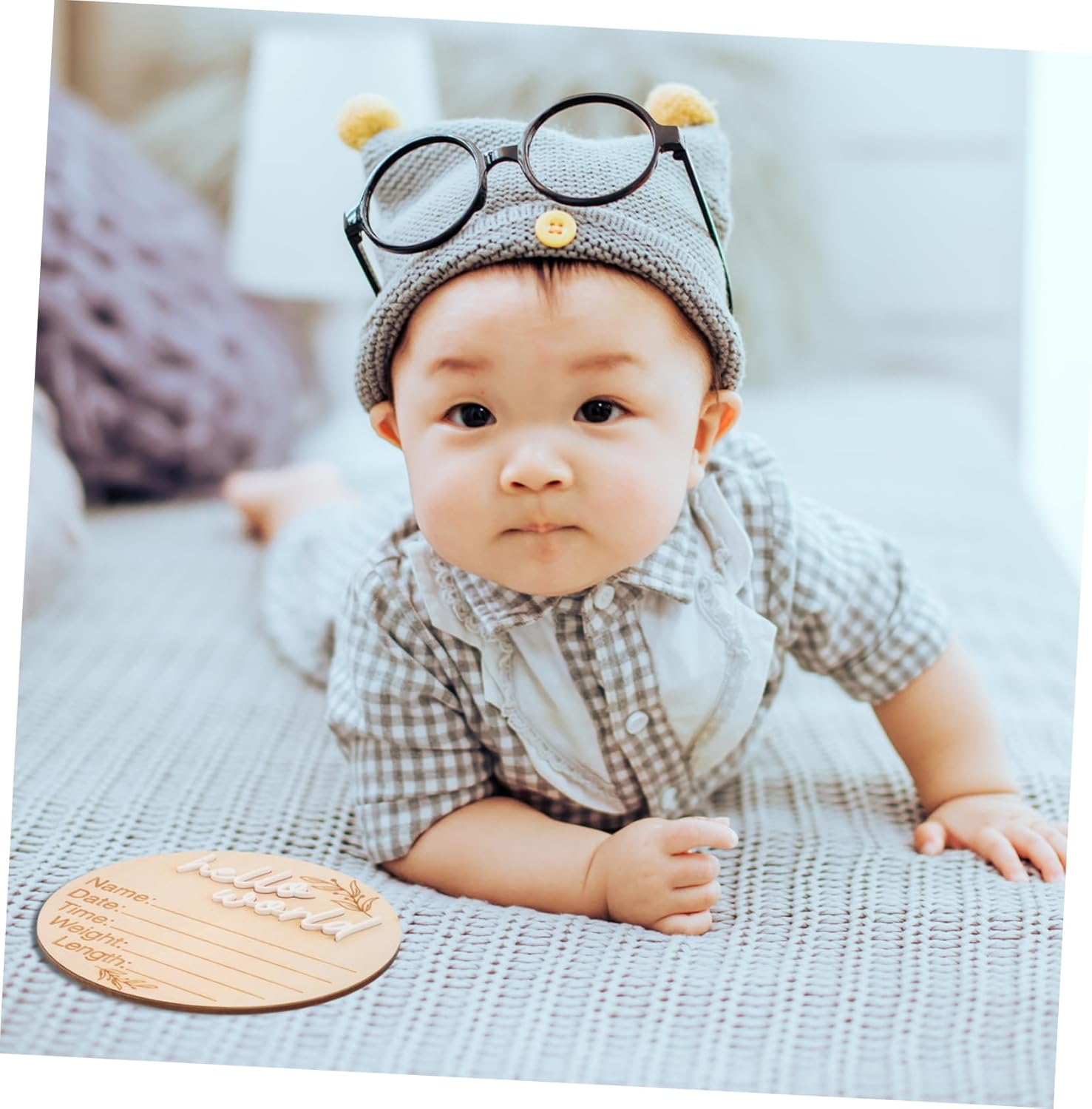 2Pcs Natural Wood Birth Announcement Sign Nursery Newborn Name Plaques with Birth Details Decorative Photo Props for Newborns Showers and Gifts