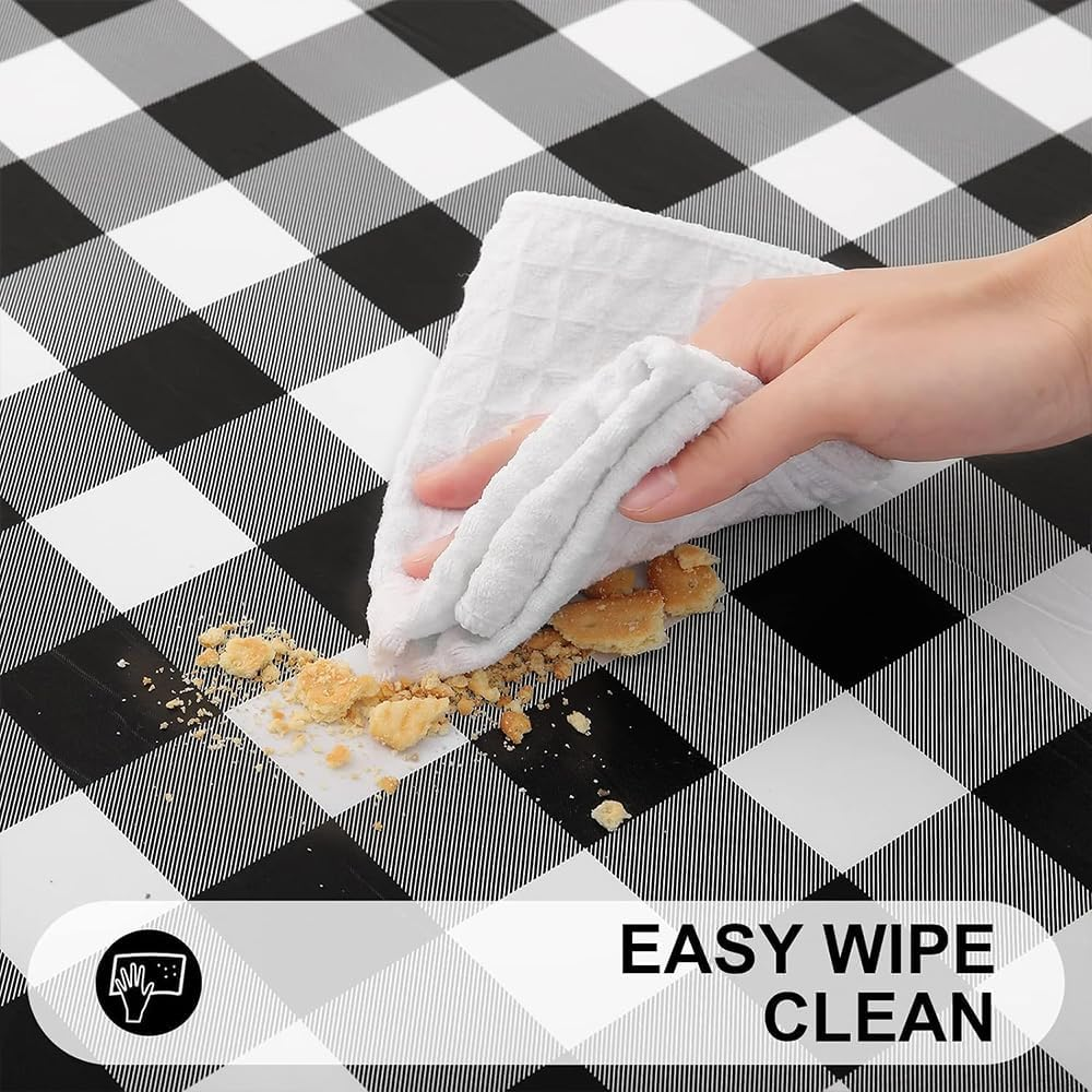 6Ft Picnic Table and Bench Cover,72In Waterproof Windproof Outdoor Elastic All around Tablecloth,Camping Essentials RV Gear,Black-White Checkered image number 6