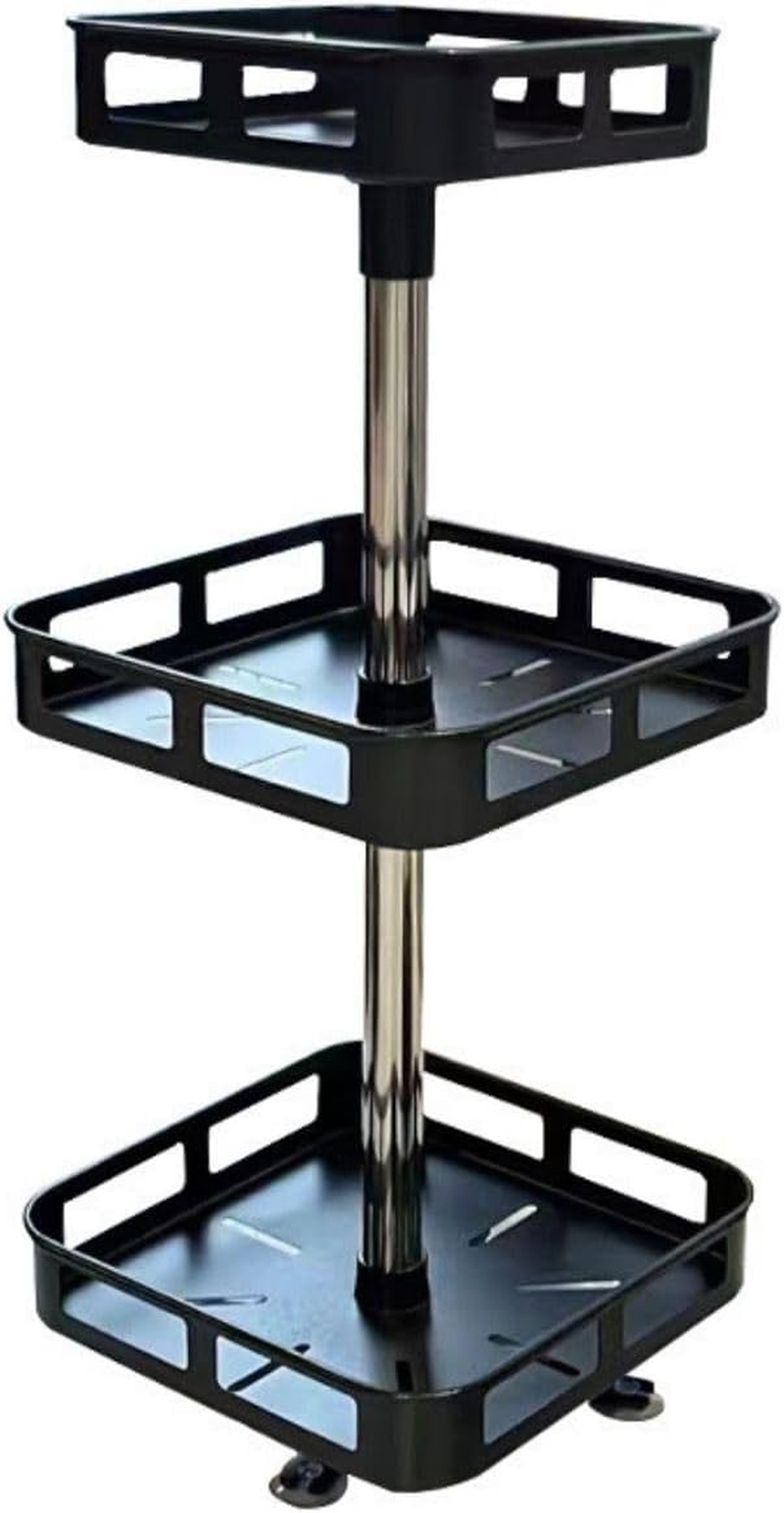 Gominimo Spice Rack 3 Tier Rotating Square Shape, 360&deg; Rotation, Multi-Layer Spice Rack Organiser, Rust-Resistant, Adjustable Carbon Steel Tray, Easy to Clean, Black image number 2