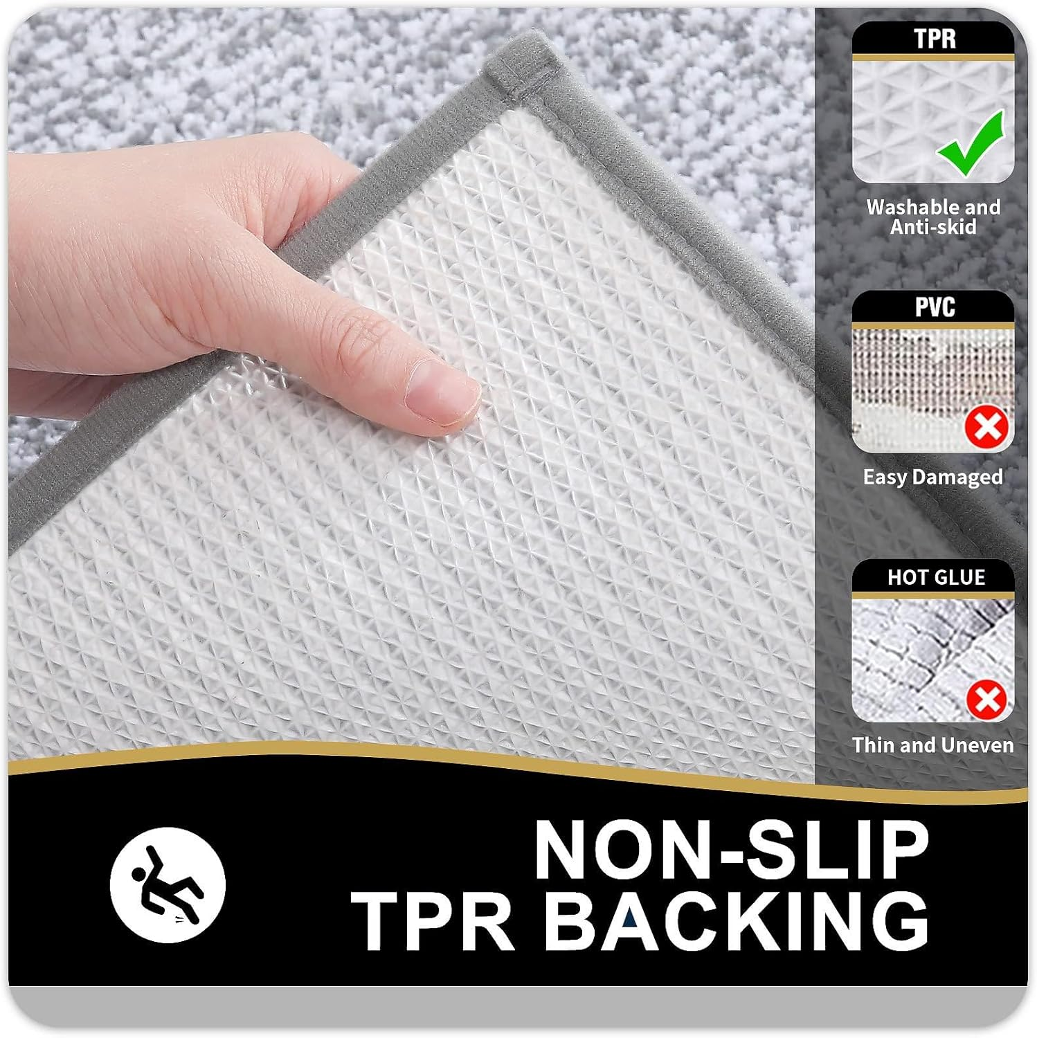 YUTA Bathroom Rugs, Extra Soft and Absorbent Microfiber Bath Mat, Non-Slip, Machine Washable, Quick Dry Bath Carpet, Suitable for Bathroom Floor, Tub, Shower, 61X91Cm, Light Grey image number 4