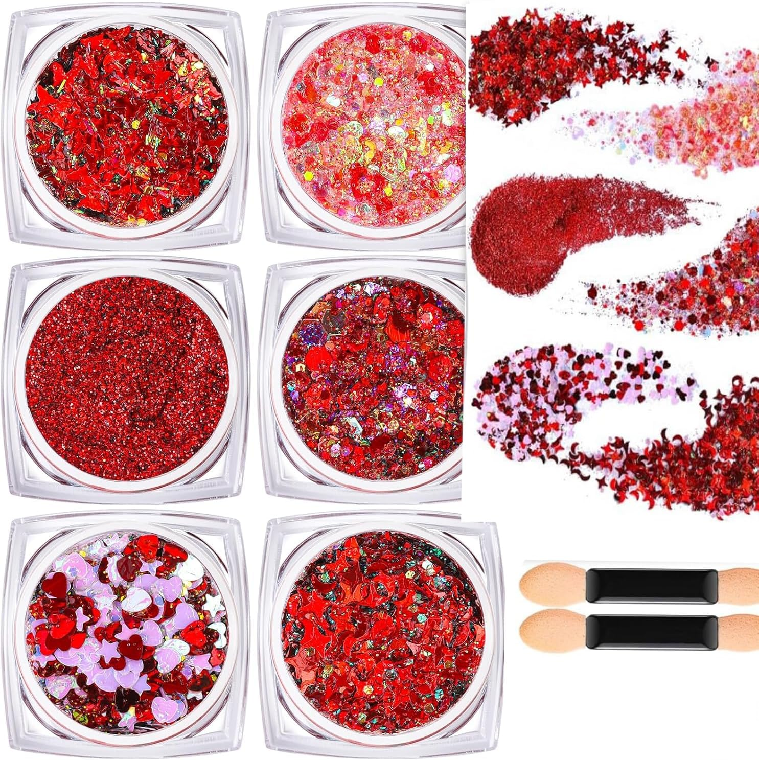 Face & Body Glitter Gel, 6 Shapes Festival Makeup Glitter, Chunky for Face Hair Nails, Holographic Cosmetic Laser Powder Festival Makeup (White, Glitter Gel)