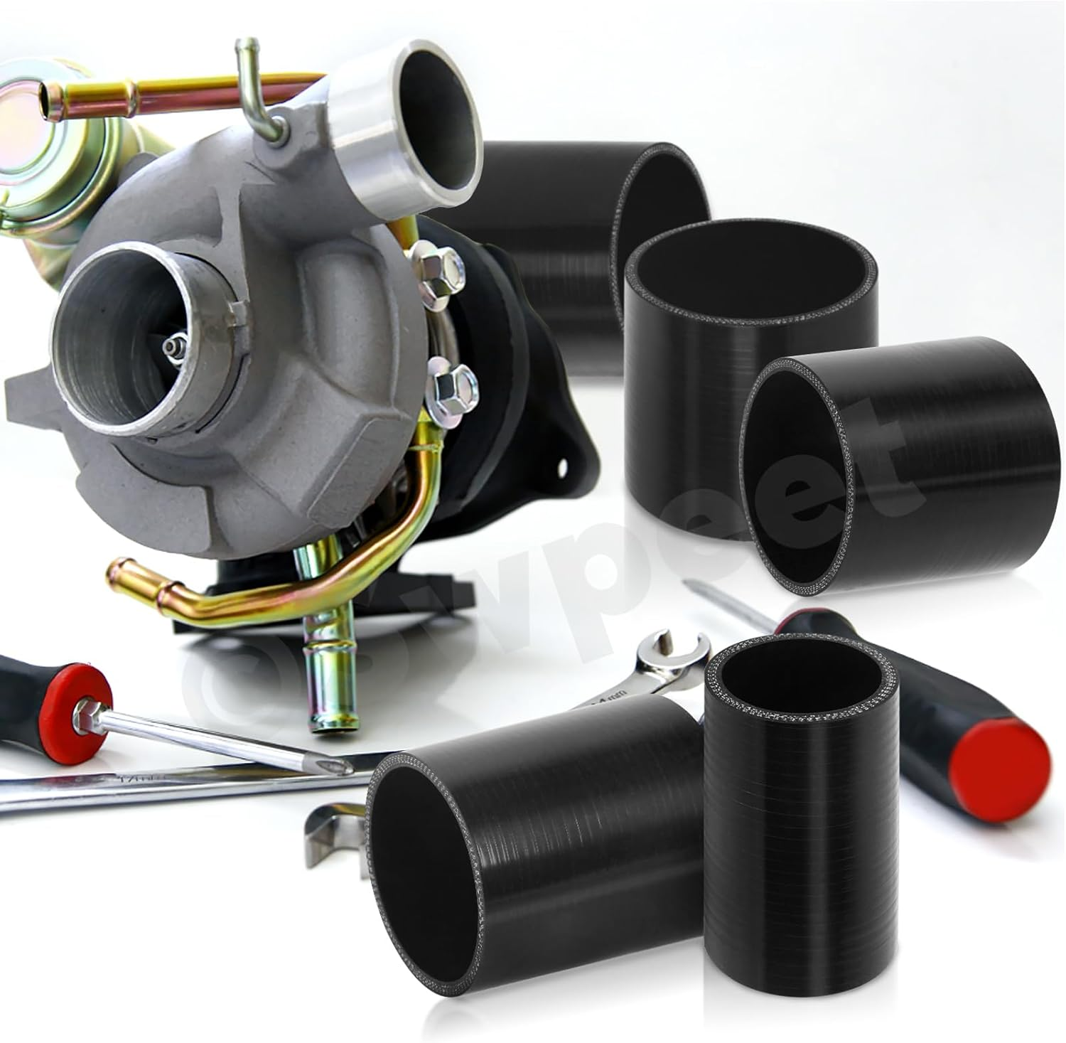 Swpeet 7Pcs 3 Inch - 76Mm 90 Degree Elbow 4-Ply Reinforced Silicone Hose with 86-94Mm T Bolt Hose Clamp and 6Mm Hex Nut Kit, Automotive Pure Silicone Hose for Turbo Intake Intercooler image number 3