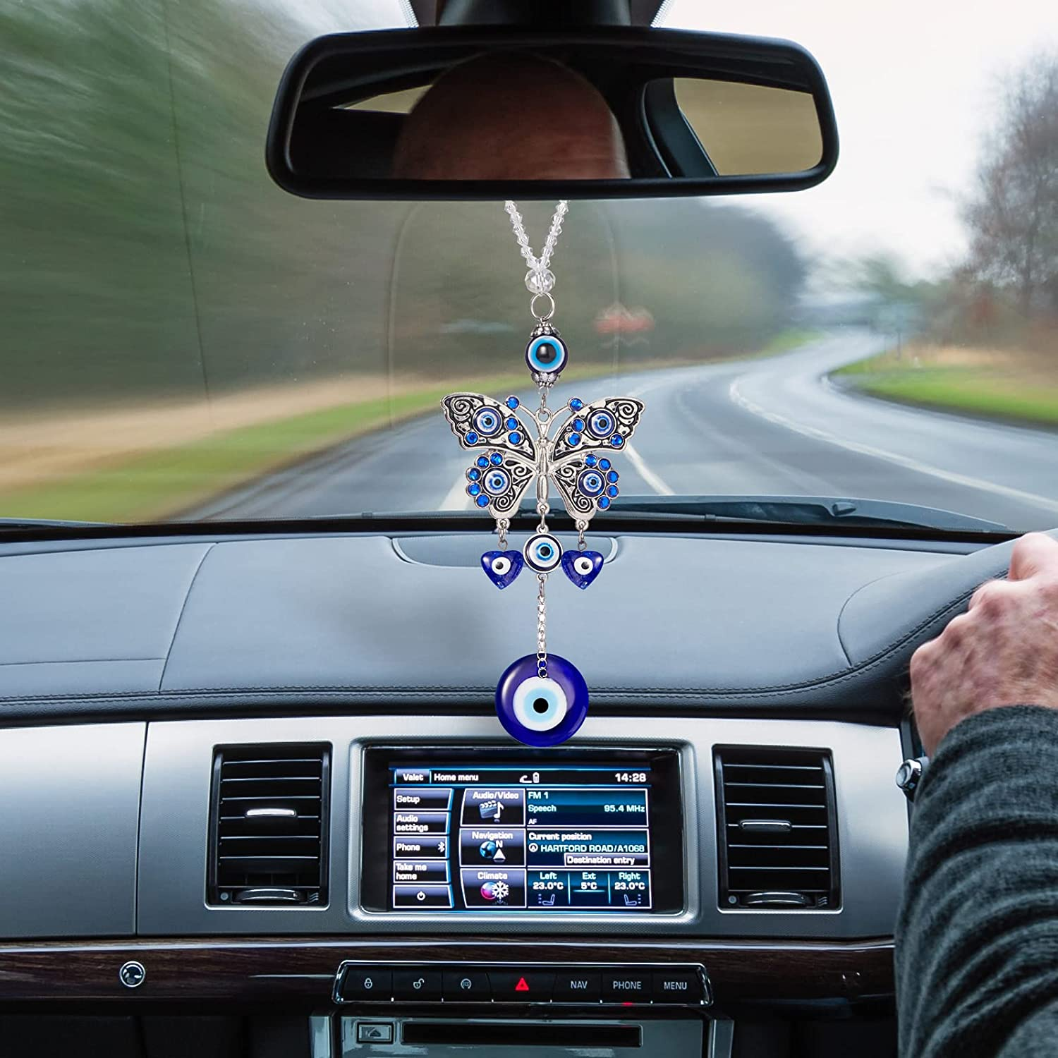 Evil Eye Car Hanging Ornament Evil Blue Eye Charms for Rear View Mirror Beaded Decor Car Accessories Pendent for Window Door Frame Balcony - Blue image number 6