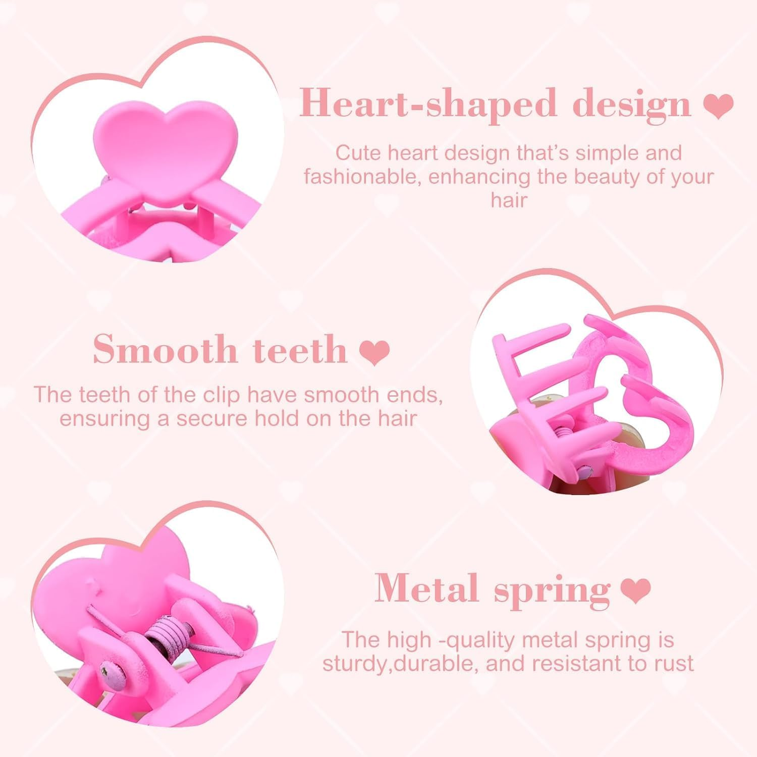 NTY Collections 3 Pieces Neutral Color 2.5Cm/0.1" Small Non-Slip Heart Plastic Hair Claws Clips Mini Hair Clamps Barrettes Hair Accessories for Women Girls Teens Kids Toddlers (Colour May Vary) image number 1