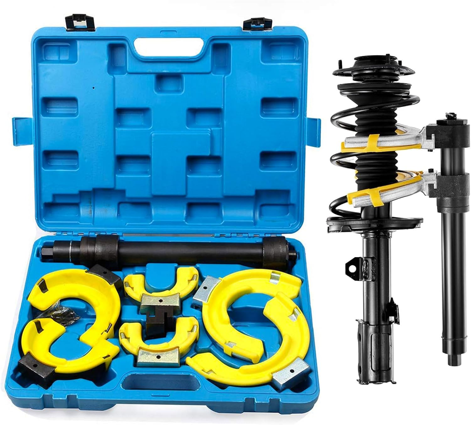 Macpherson Strut Spring Compressor Set Strut Spring Compressor Kit, 3 Adjustable Yokes for 80-115Mm, 110-150Mm, 140-195Mm, Shock Absorber Coil Removal Tool with Protective Sleeve and Carrying Case image number 4
