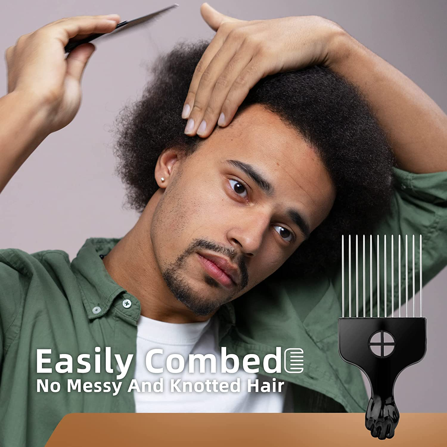 Beauty7 Hair Pick Afro Styling Pick & Lift Comb Afro Pick Lift Hair Styling Comb for African Square Wave Black(Size: M) image number 1