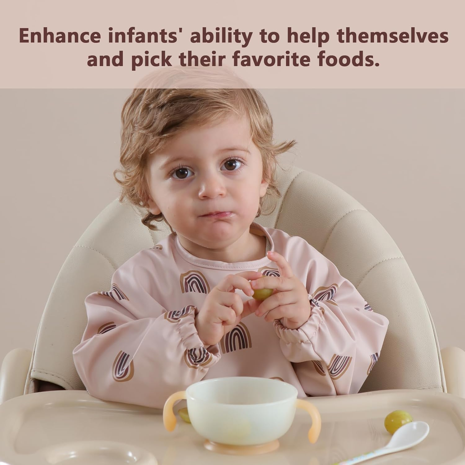 Hiumotan Feeding Bib & Baby Bib with Long Sleeves & BLW, Soft and Skin-Friendly Material, Coverall Bibs for Baby Feeding, Waterproof and Easy to Clean & Machine Washable, Infant Toddlers (Pink) image number 6