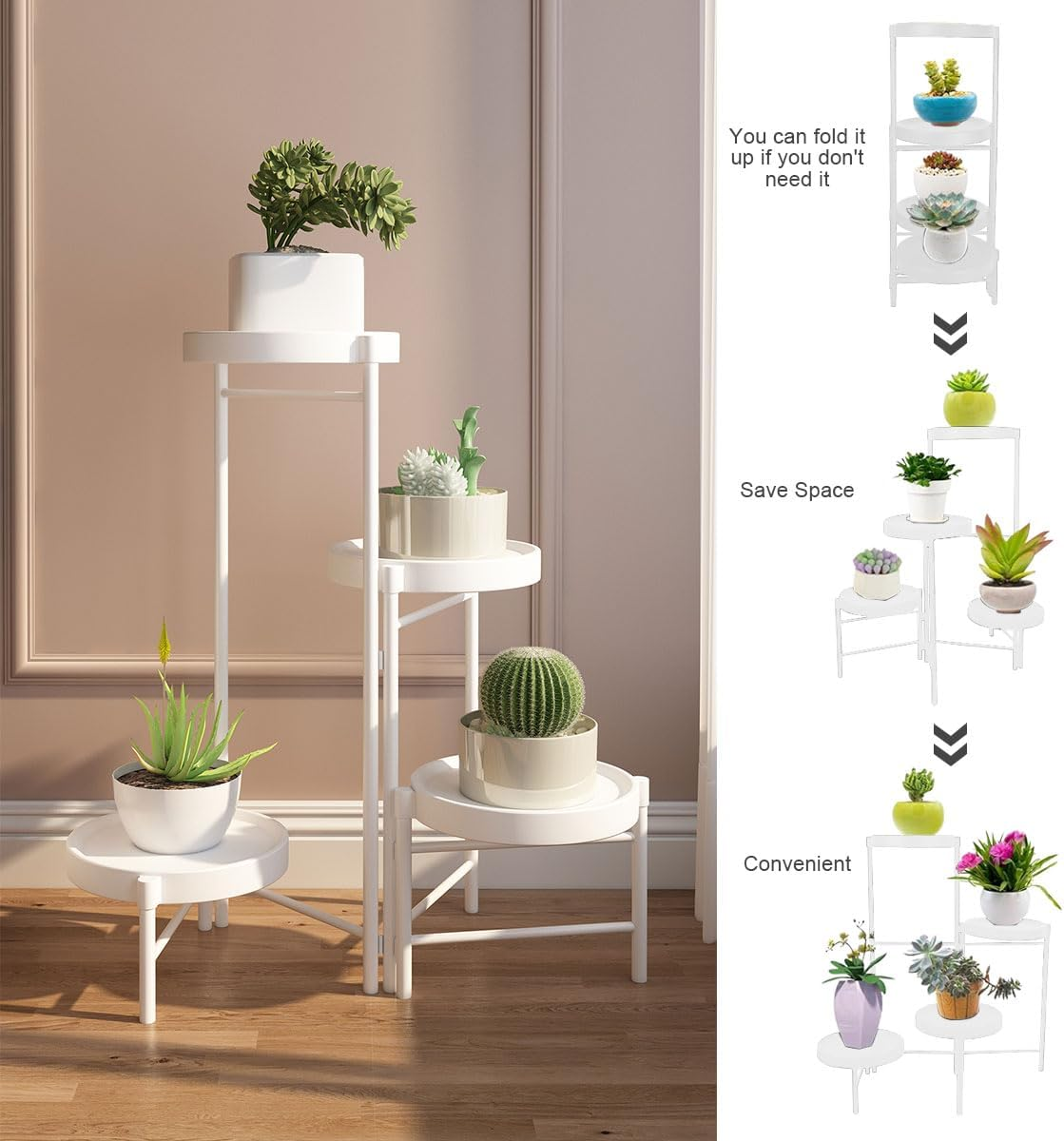 Plant Stand for Indoor, Foldable Corner Plant Shelf Plant Rack Organizer Flower Pot Planter Display Storage Shelf for Patio Garden Living Room