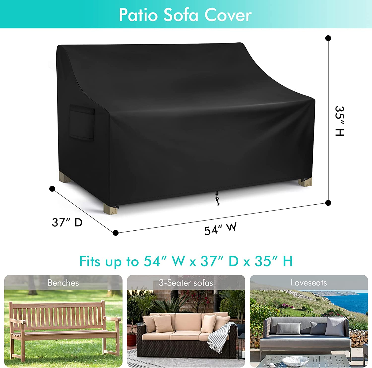 WLEAFJ Patio Sofa Cover Waterproof, Outdoor Loveseat Cover, Heavy Duty Outdoor Couch Cover, Large Lawn Patio Furniture Covers with Air Vent, 54&rsquo;&rsquo; W X 37&rsquo;&rsquo; D X 35&rsquo;&rsquo; H
