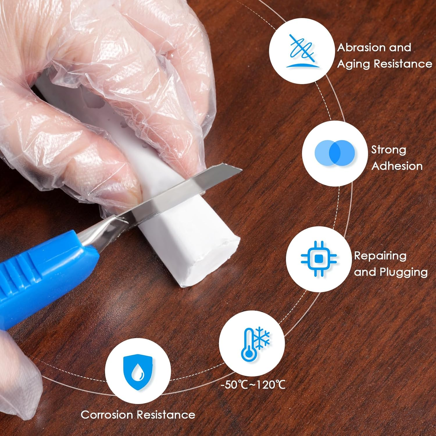 DEWEL Epoxy Putty Stick 4 OZ (114G), Waterproof & Rust-Proof, Multi-Purpose Repair for Cracks, Holes & Gaps - Drillable, Sandable, Fast-Curing Adhesive for Various Materials - White image number 2