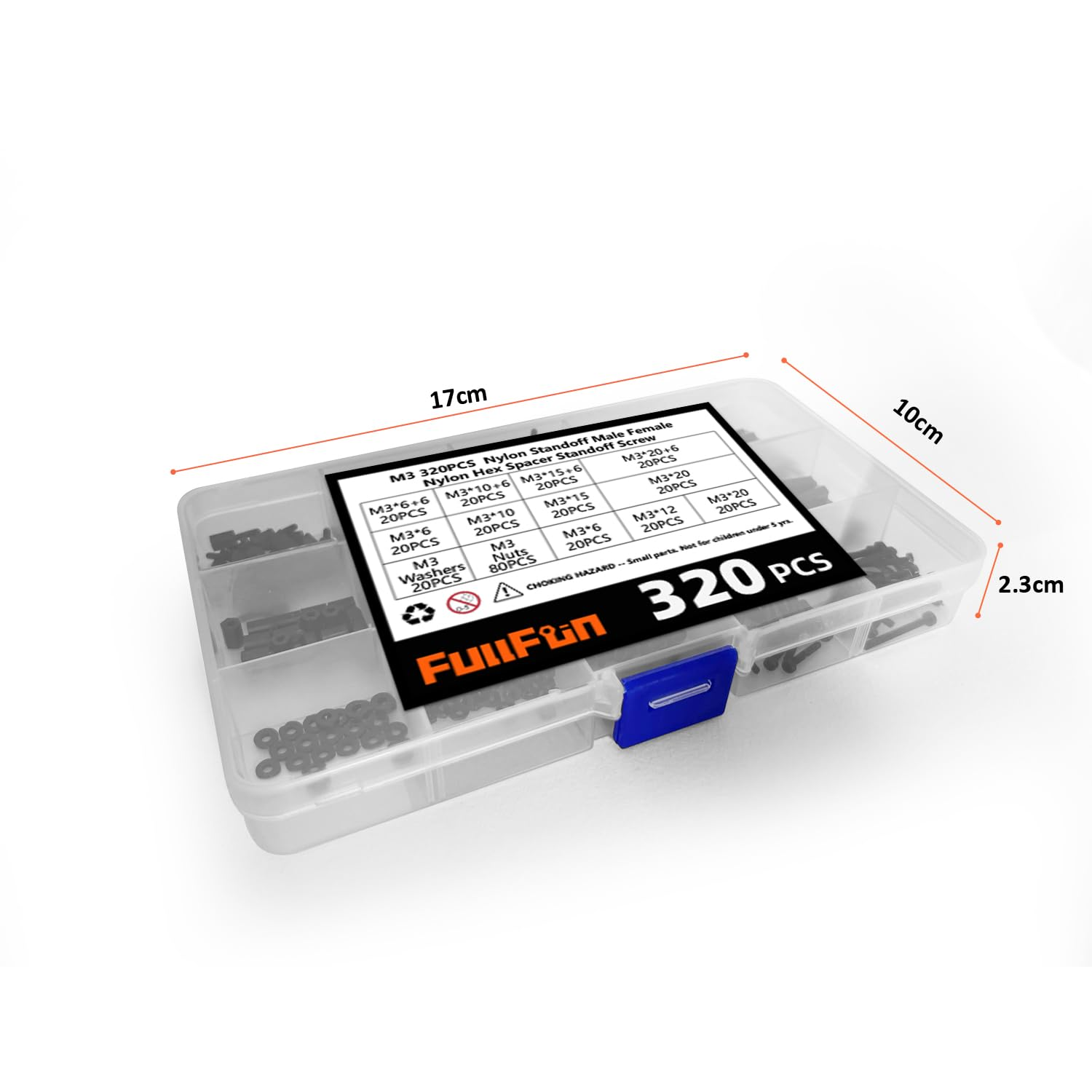 Fullfun 320PCS M3 Male Female Hex Nylon Spacers Standoffs Screws Nuts Assortment Kit, Threaded Pillar for Printed Circuit Board Motherboard
