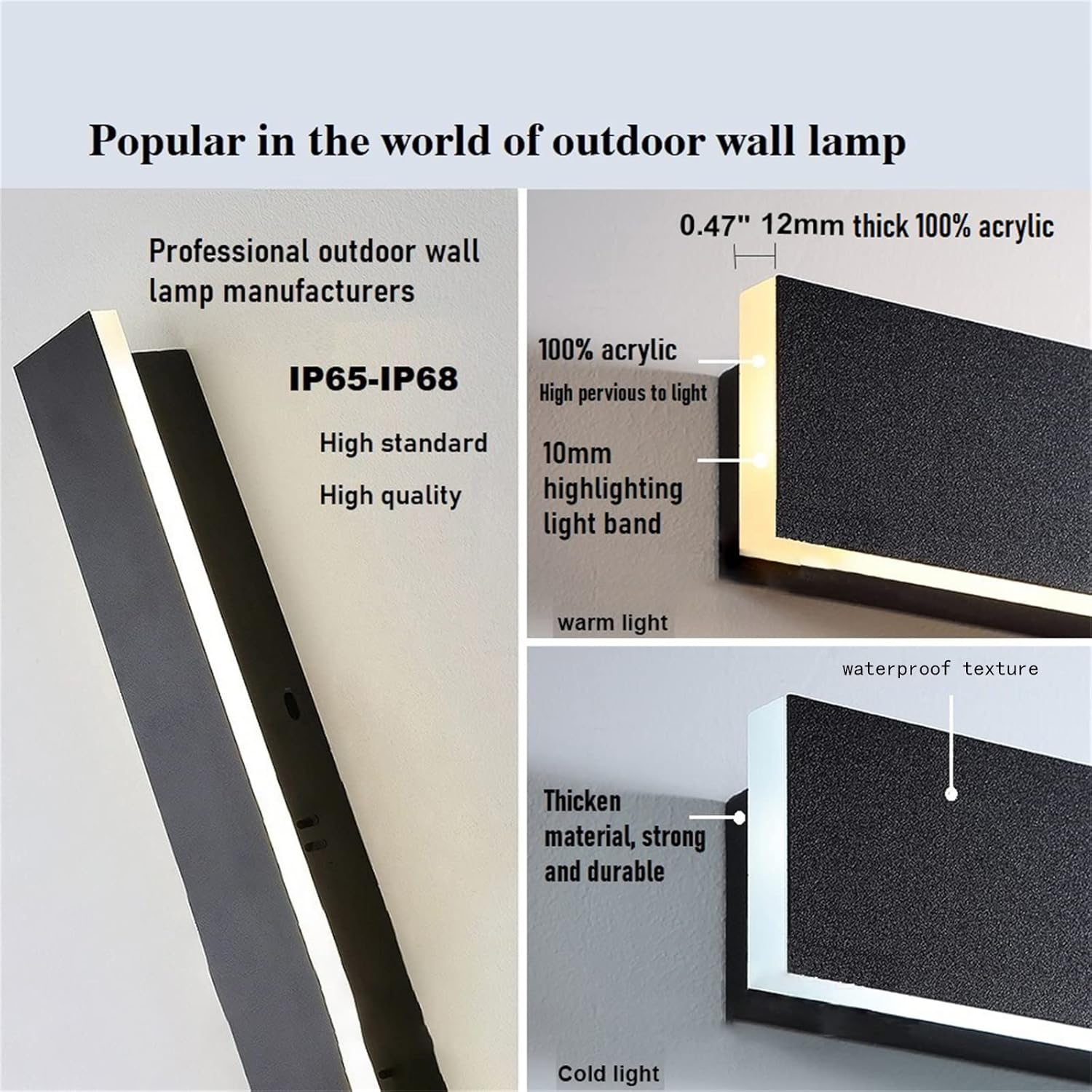 Modern LED Long Wall Sconce Outdoor Indoor Wall Lamp outside Acrylic Balcony Garden Exterior Wall Light Oval IP67 Light Living Room Bathroom Front Door Porch Patio Garage (100Cm,Warm Light) image number 4