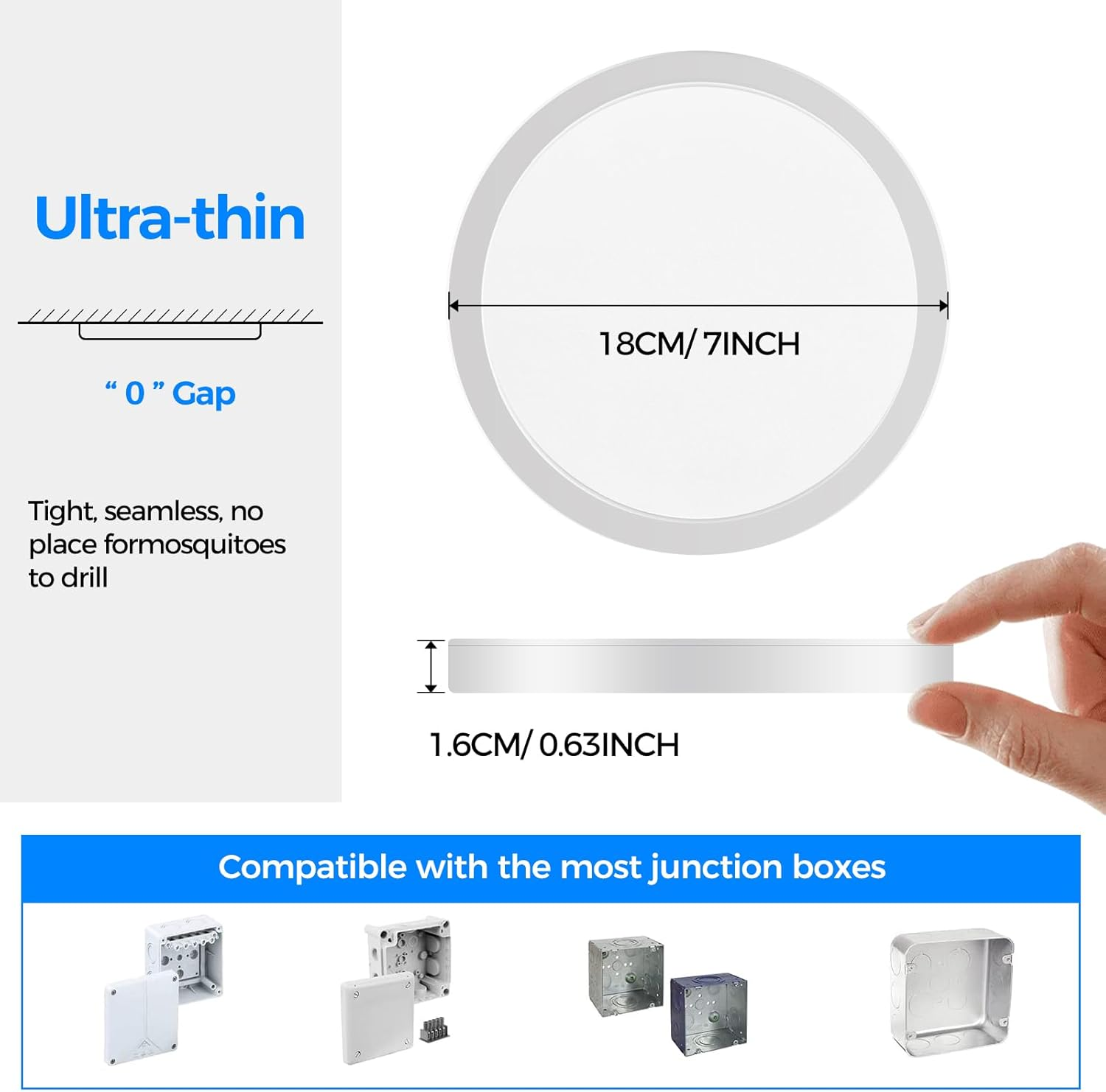 Peasur LED Ceiling Light, 15 W 1500LM Bathroom Ceiling Light, 5 Colours (3000K, 3500K, 4000K, 5000K, 6500K) & IP54 Waterproof round Ceiling Light for Kitchen, Bedroom, Hallway, Garage, Balcony image number 6