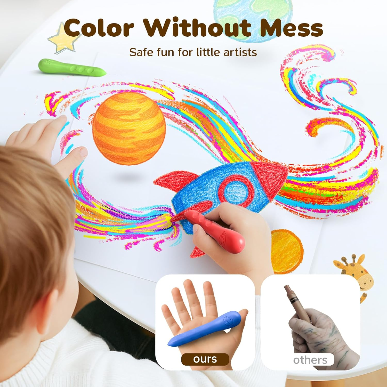 12 Colors Crayons for Kids Ages 4-8 with Coloring Book & Bonus Stickers, Non-Toxic & Washable Triangle Crayons for Toddlers 1-3, for Art Supplies and Ideal Gifts for Kids image number 1