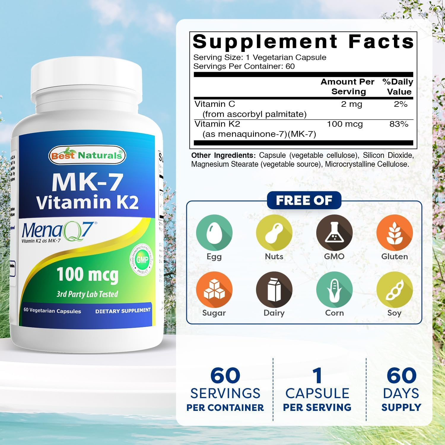Best Naturals MK-7 100 Mcg 60 Vcaps image number 5
