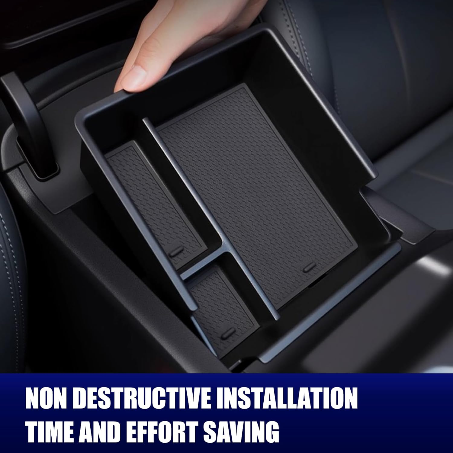 Car Organizer Tray for Vehicles ABS Non Slip Center Console Storage Box with Removable Dividers Black Universal Fit Car Accessories 18X6.5X21.3Cm image number 5