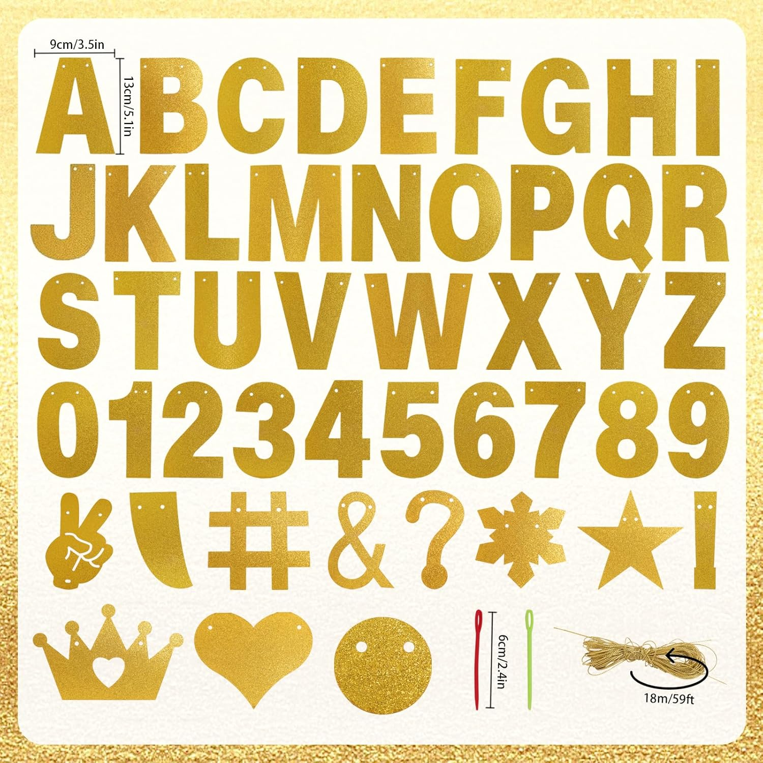 Dqwtb 132Pcs DIY Letter Banner Customizable Glitter Banner Kit Custom Birthday Personalized Hanging Banner 22 Symbols 107 Letters 3 Accessories for Wedding Baby Shower Party Graduation image number 6