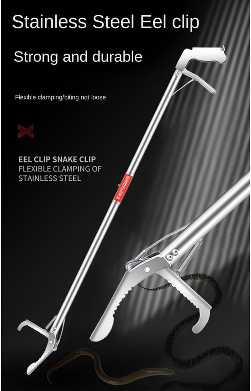 Snake Tongs, 59" Extra Long Snake Grabber Tool, Collapsible Reptile Snake Tongs, Stainless Steel Snake Catcher Stick, Snake & Reptile Hook Wide Jaw Pick-Up Handling Tool 1.5M Bend Clip image number 1