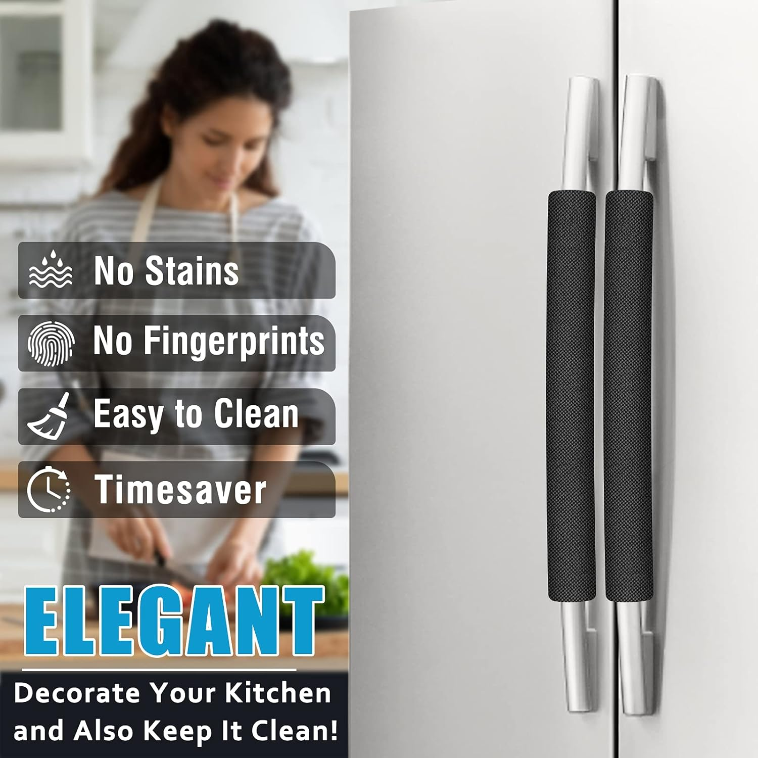 Refrigerator Door Handle Covers, Set of 6, Trimmable, Washable, Appliance Handle Covers, Fridge Door Handle Protector, Get Rid of Dirty Handprints, Timesaver, Kitchen Decor Accessories (Black)