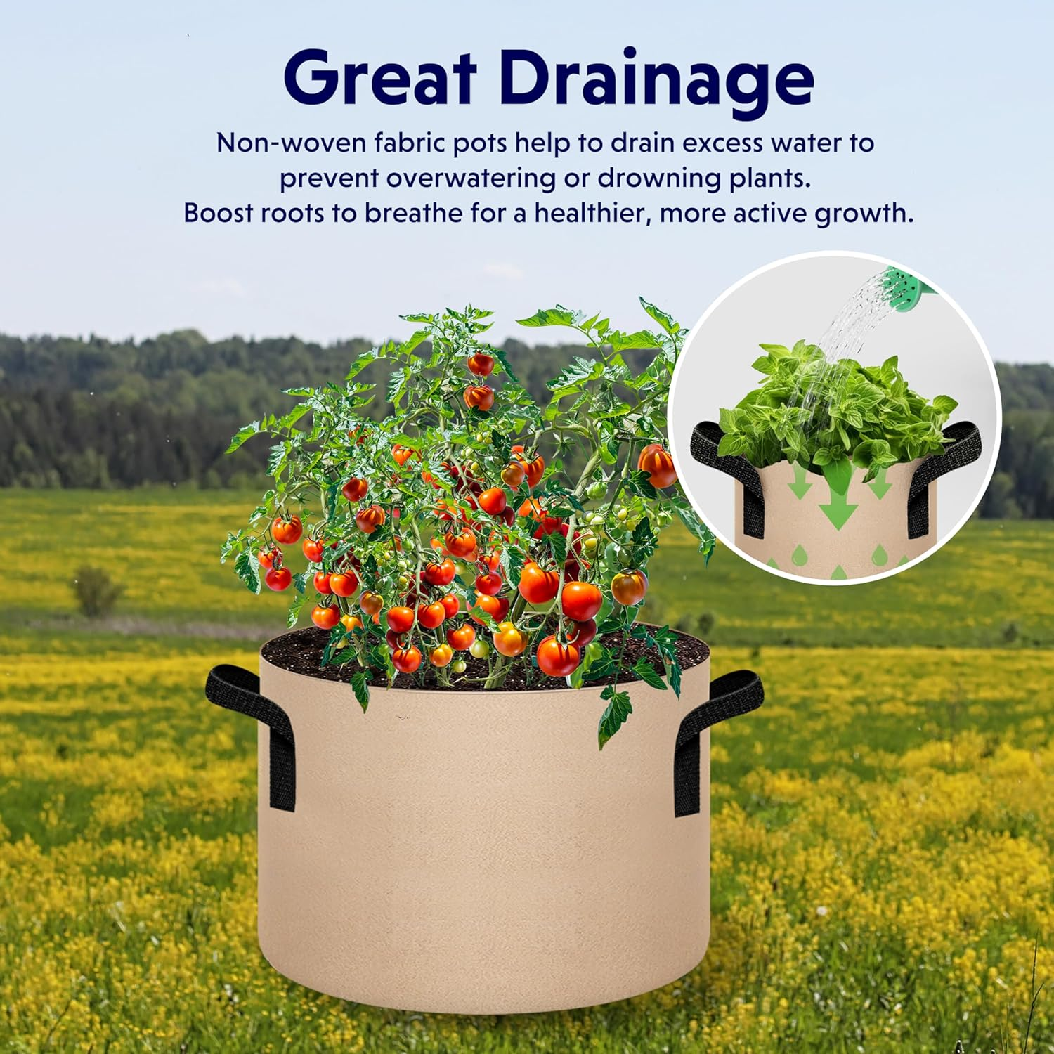 Ipower 5 Pack 25 Gallon Tan Grow Bags, Garden Planting Nonwoven Fabric Pots with Reinforced Handle, Heavy Duty and Aeration Planter Pot for Tomato, Fruits, Vegetables and Flowers