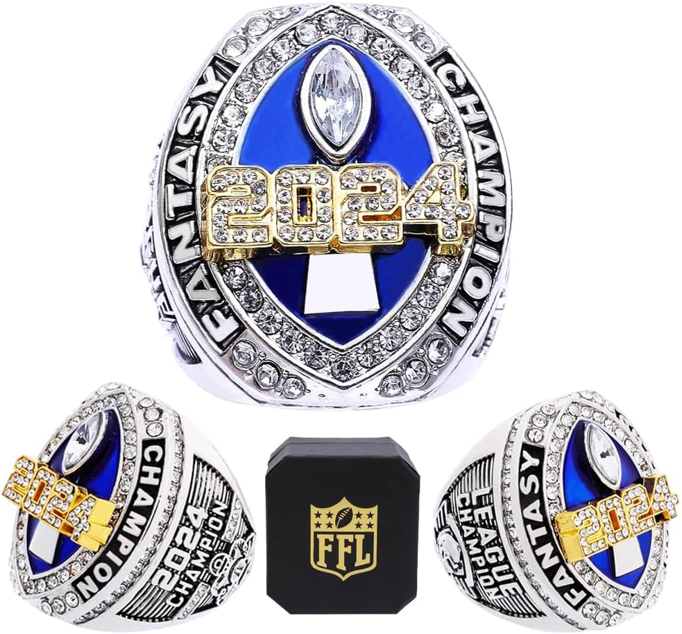Noblehead Fantasy Football Ring 2024| Heavy FFL Champion Ring | Gold Silver Tone Plated Award Trophy for Fantasy Football League Winner image number 2