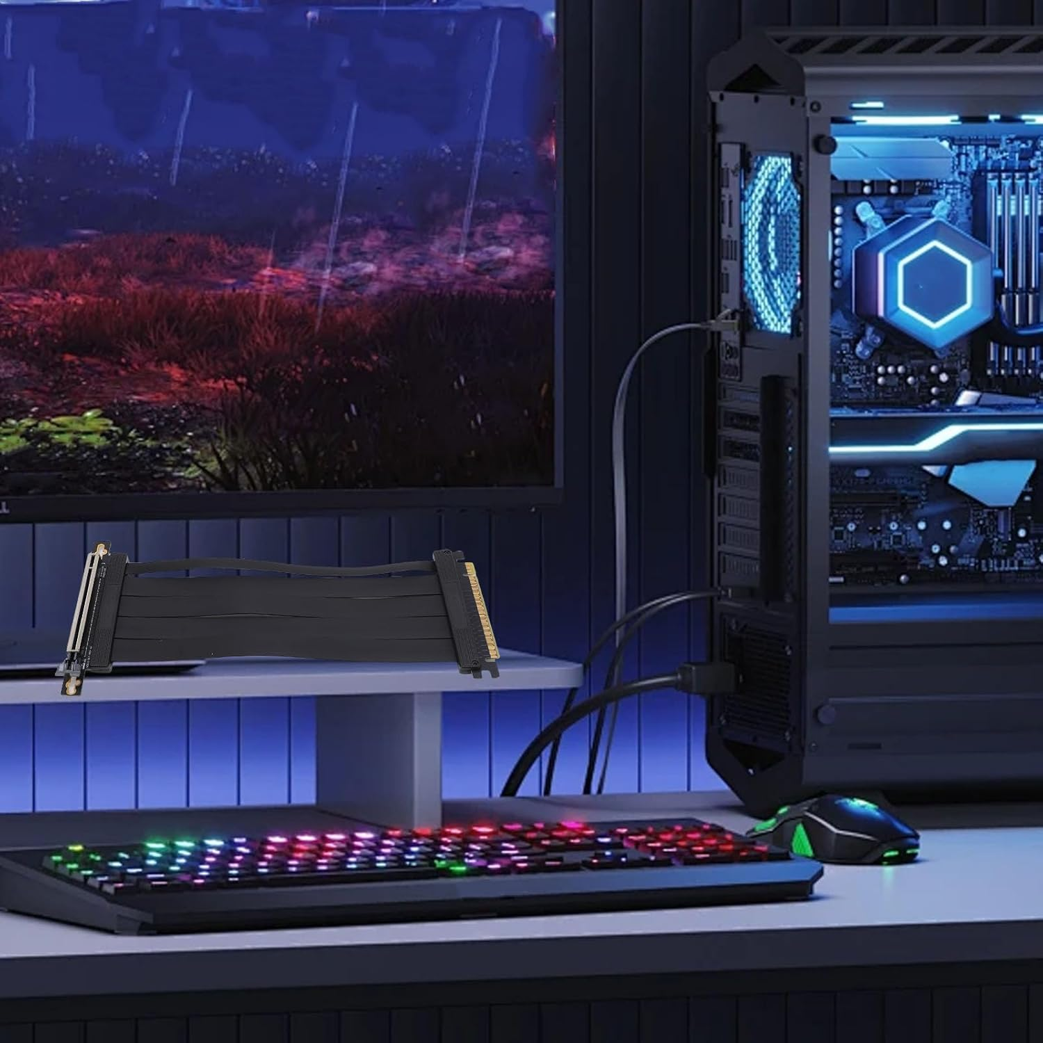 Jectse PCIE 5.0 X16 Extension Cable, 128Gbps High Speed Flexible Extender Card Extension Port 90 Degree Adapter, PCIE 5.0 X16 Graphics Card Extension Cable, 20Cm Black image number 5