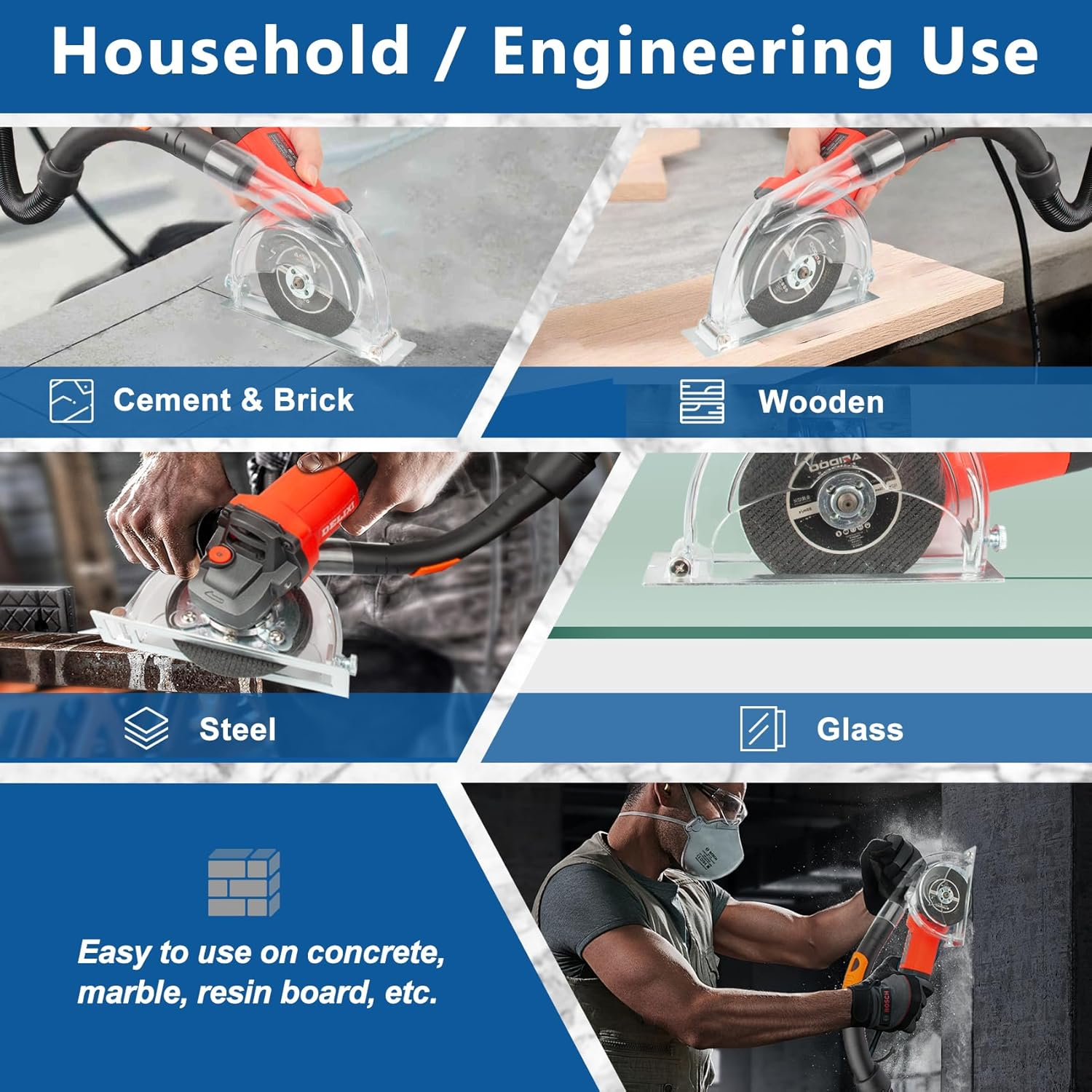 NUHFUFA 4-1/2" to 5" Angle Grinder Dust Shroud, Clear Dust Extraction Cutting Guard for 3"/4"/5" Saw Blades, Hand Grinding Cutting Wheels Cover for Home, Engineering image number 2