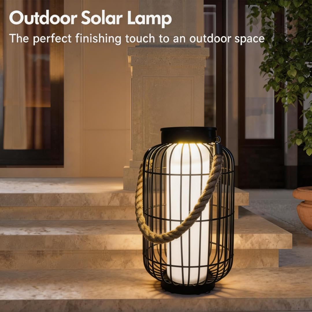 Pearlstar Large Solar Powered Lantern Outdoor-Heavy Duty Metal Hanging Lights Decorative Solar Table Lamp Waterproof for outside Patio Yard Garden Porch Tabletop Decor (Black) image number 3