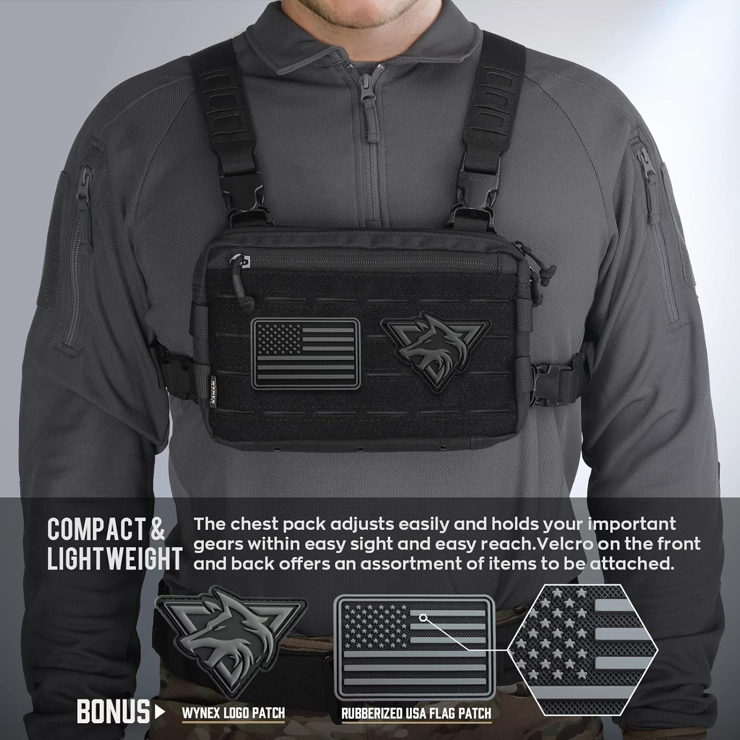 WYNEX Tactical Chest Rig Pack for Men, Running Chest Bag with Front Loop Recon Chest Rigs for Hunting Outdoor EDC - Range Green image number 3