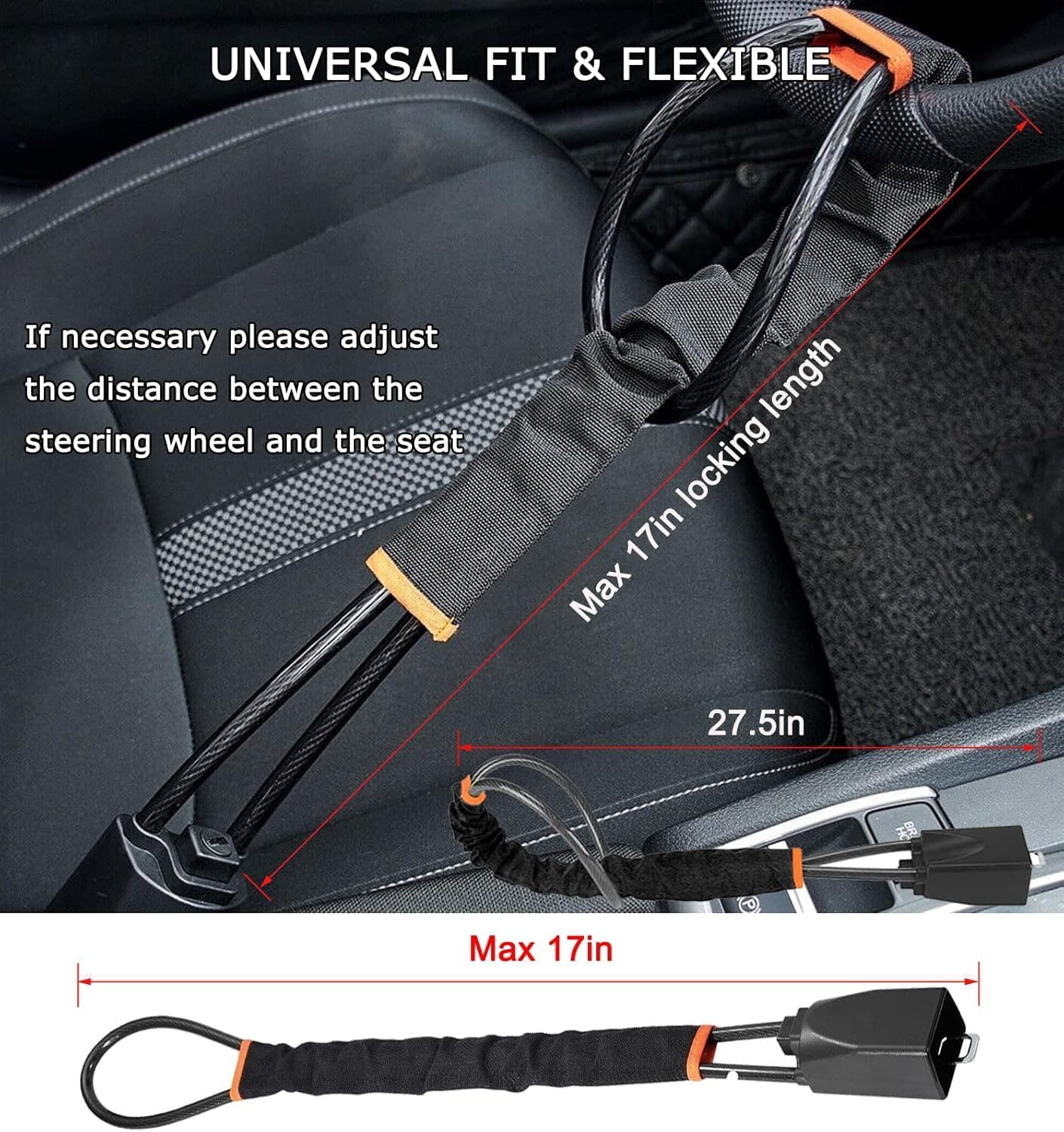 ASENDIWAY Steering Wheel Lock Universal anti Theft Car Lock with 3 Keys Fit Most Cars Vehicle Truck SUV Van image number 1