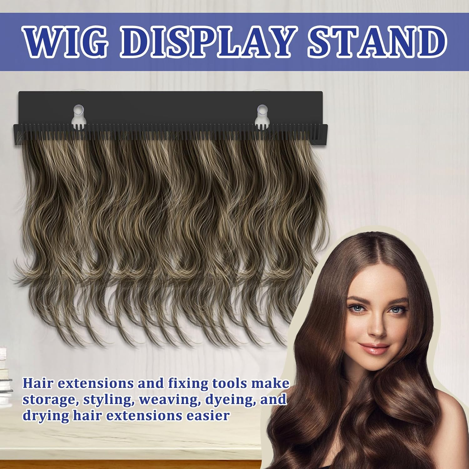 Rdjeokf Hair Extension Hanger, Metal Hair Extension Holder, Rustproof Hair Extension Display Rack, for Styling, Washing, Coloring, for Styling Hair, for Hand Tied Weft Full Bundle Tool Hair image number 1