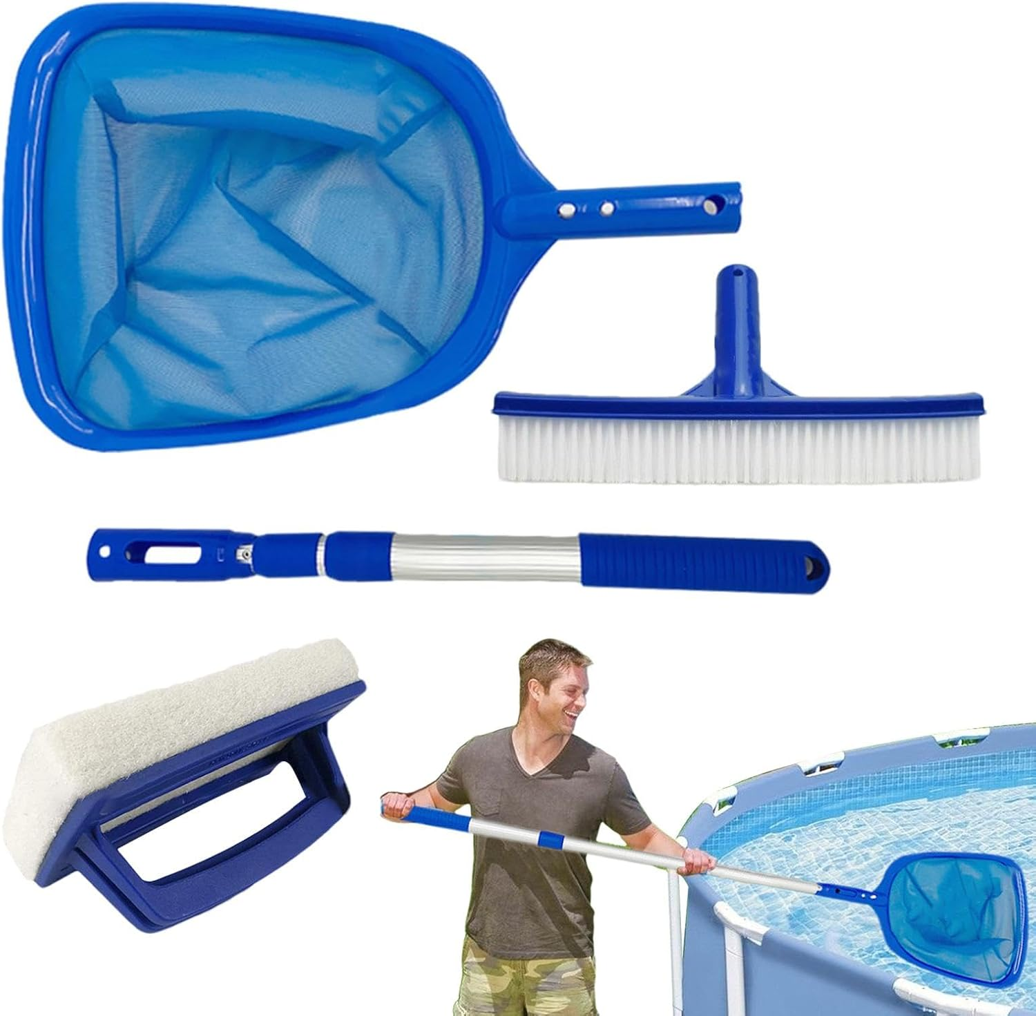 4 X Swimming Pool Cleaning Kit, Swimming Pool Cleaning Net with Adjustable Pole, Spa Pond Cleaning Tools, S-Urface Pool Net image number 1