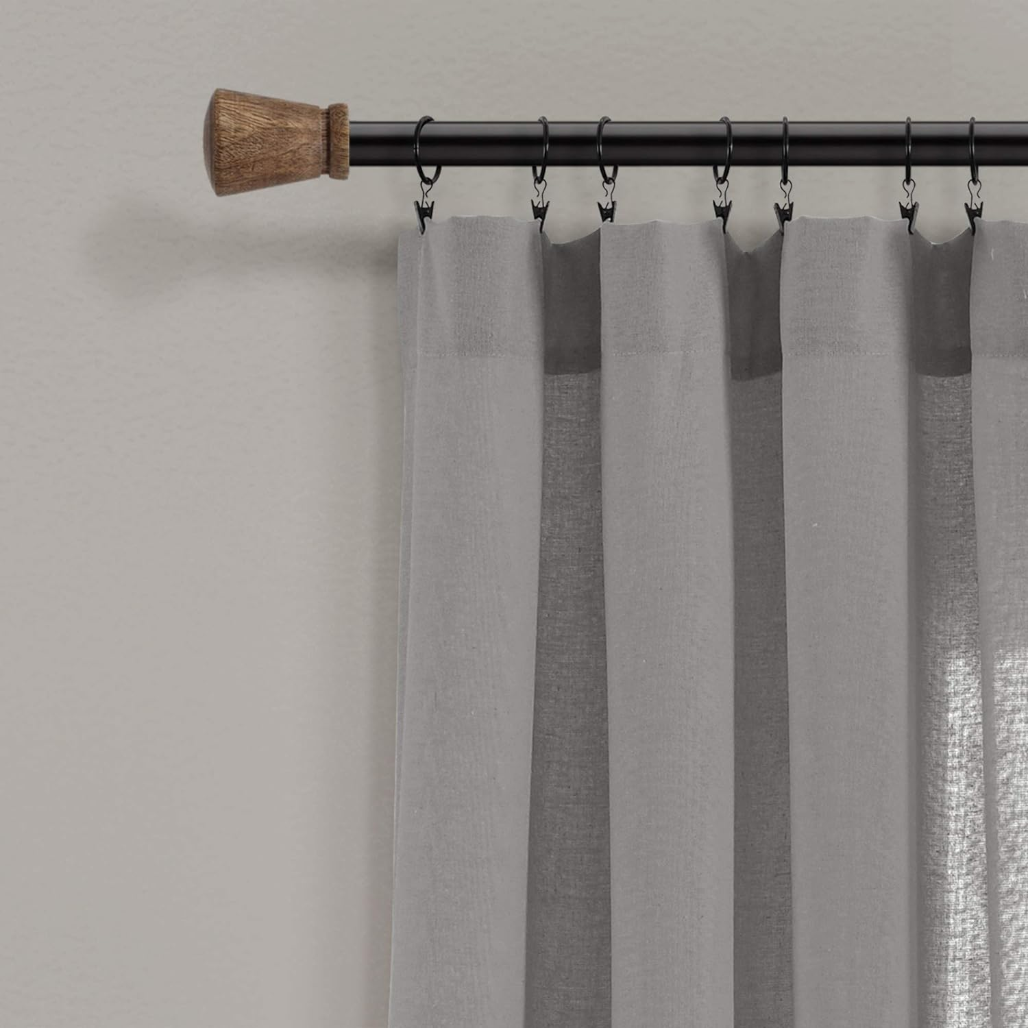 Lush Decor Linen Button Window Curtain Panel, Single, 40" W X 95" L, Dark Gray & White - Country Curtains - Rustic Decor - Color Block Modern Farmhouse Curtains for Living Room, Bedroom & Dining Room image number 2