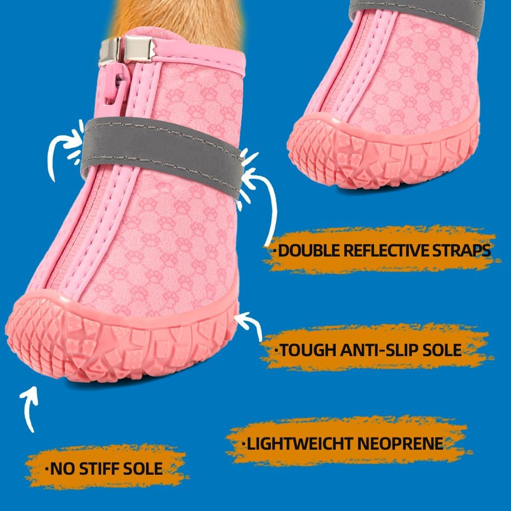 Dog Shoes for Small Dogs Boots, Waterproof Dog Booties Paw Protector for Outdoor Walking, Puppy Shoes with Reflective Strips Rugged Anti-Slip Sole for Hardwood Floors Hot Pavement Winter Snow 4Pcs/Set image number 6