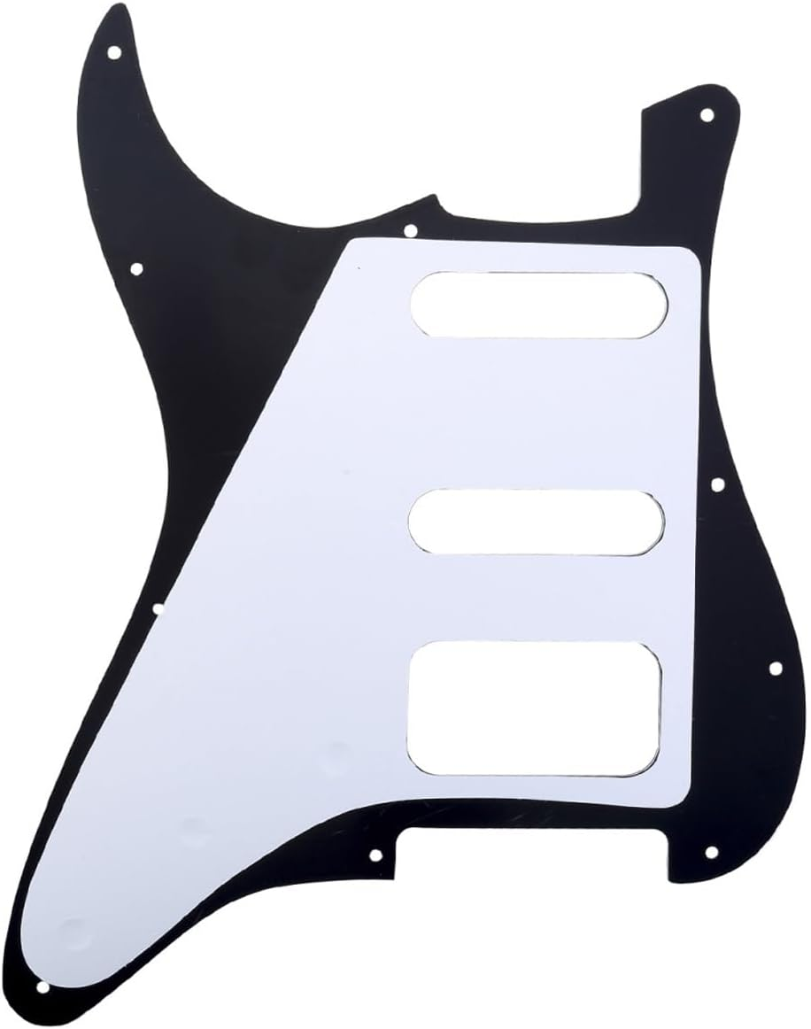 Musiclily Pro 11-Hole round Corner HSS Guitar Strat Pickguard for Usa/Mexican Stratocaster Open Pickup, 1Ply Glossy Black image number 1