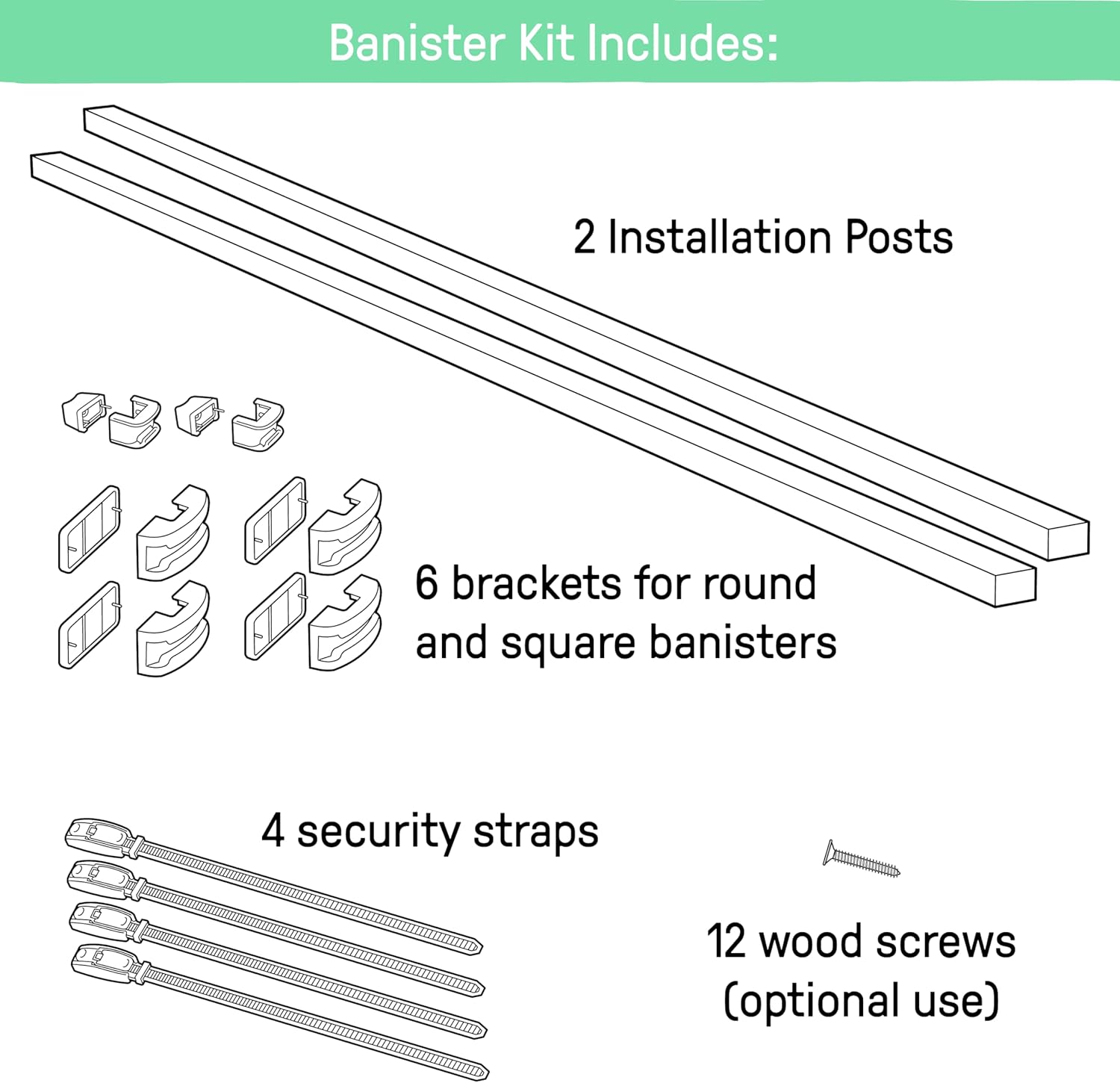 Summer Banister to Banister Universal Adapter Mounting Kit for Pet and Baby Gates, for round or Square Banisters, Fits Most Hardware and Pressure Mount Gates up to 37" Tall, Gate Sold Separately image number 3