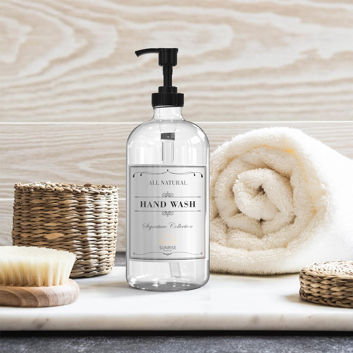 16 OZ Thick Clear Glass Soap Dispenser with Plastic Pump 2 Pack, Hand and Dish Soap Dispenser Set for Bathroom with 6 Waterproof Labels image number 2