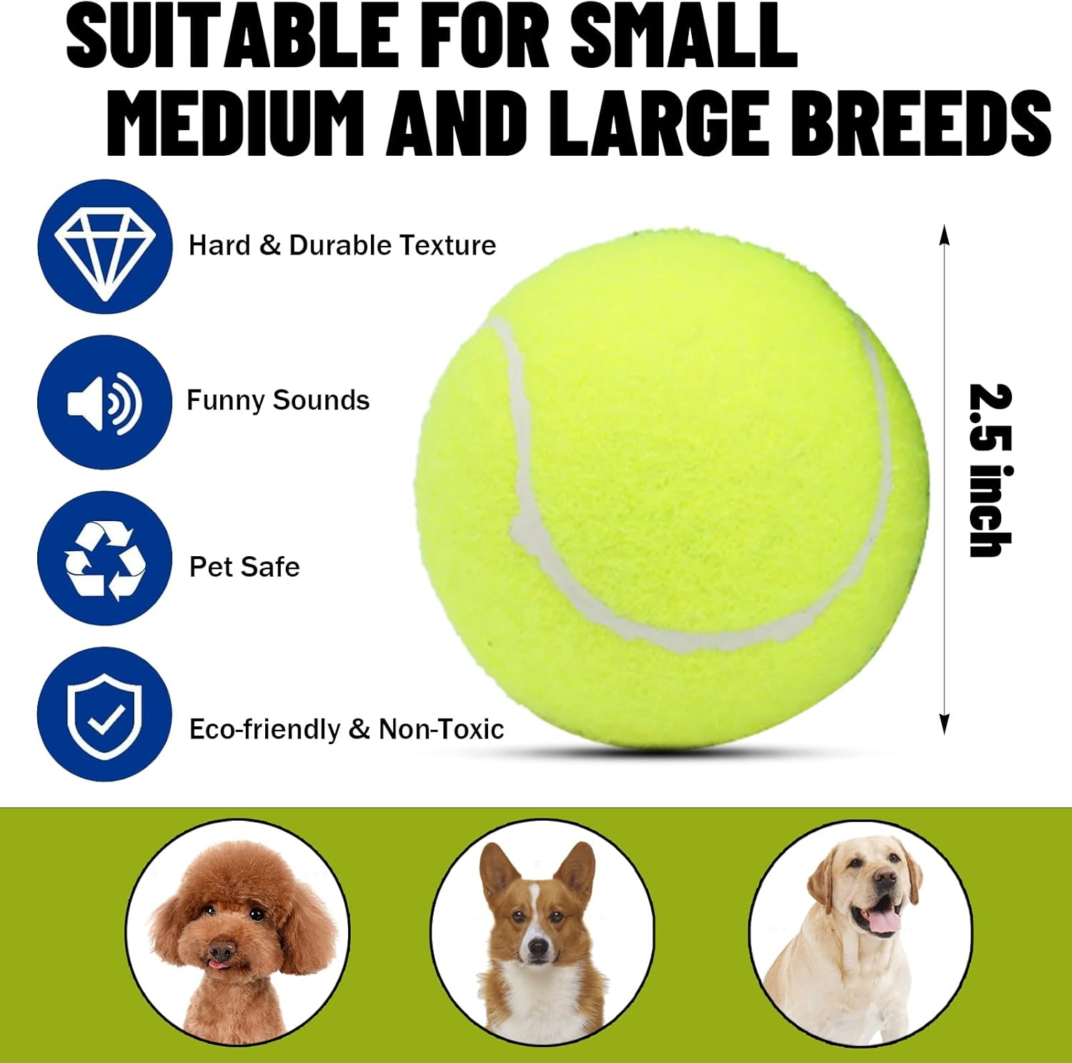 Magicorange Dog Tennis Balls, 20 Pack 2.5 Inch Floatable Squeaky Tennis Balls for Fetch Exercise, Natural Rubber Squeaky Dog Balls Training Safe (Multicolor, 2.5Inch) image number 5